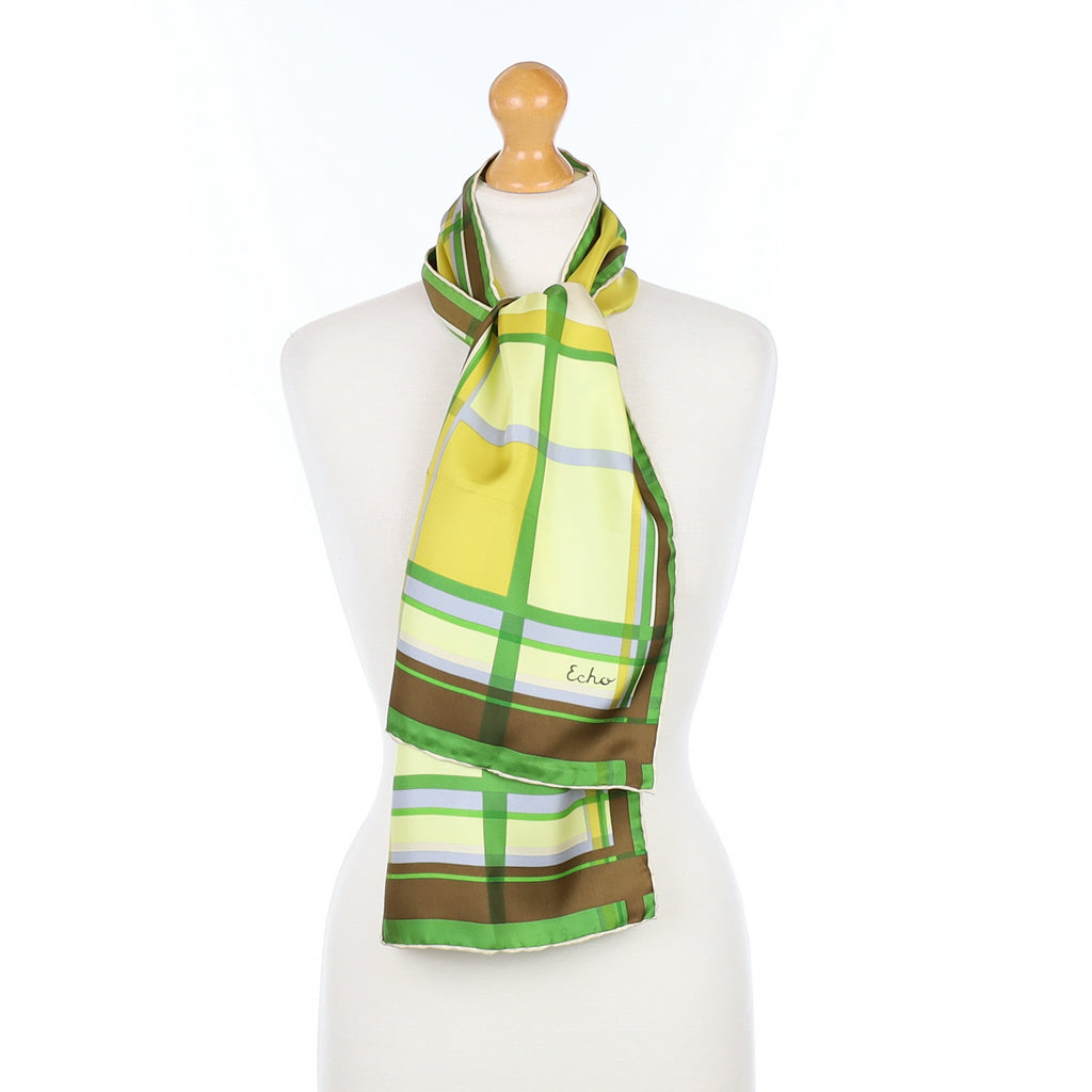 Echo Green Check Vintage Silk Scarf