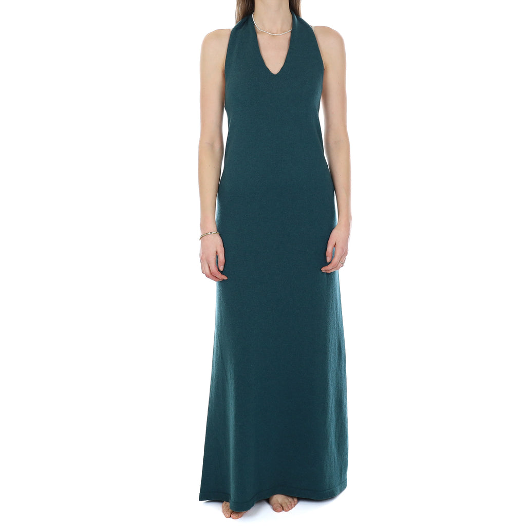 Brand New Scottish Forest Green Cashmere Long Halter Neck Dress Small