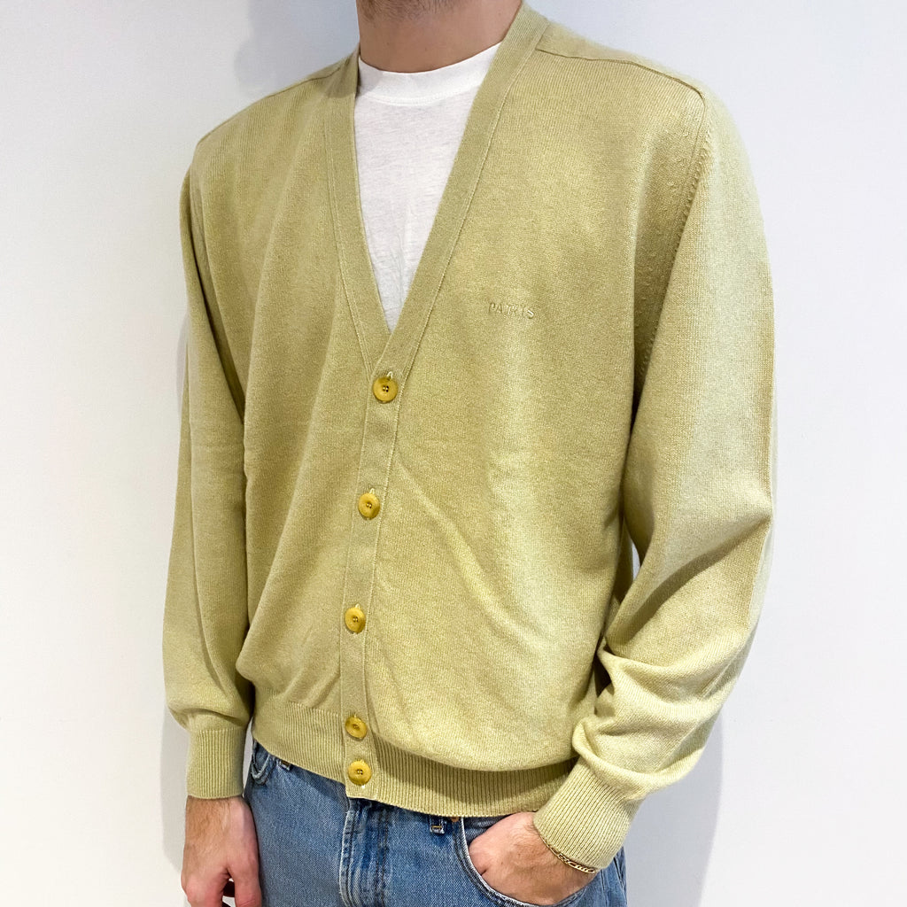 Men's Pistachio Green Cashmere V Neck Cardigan Large