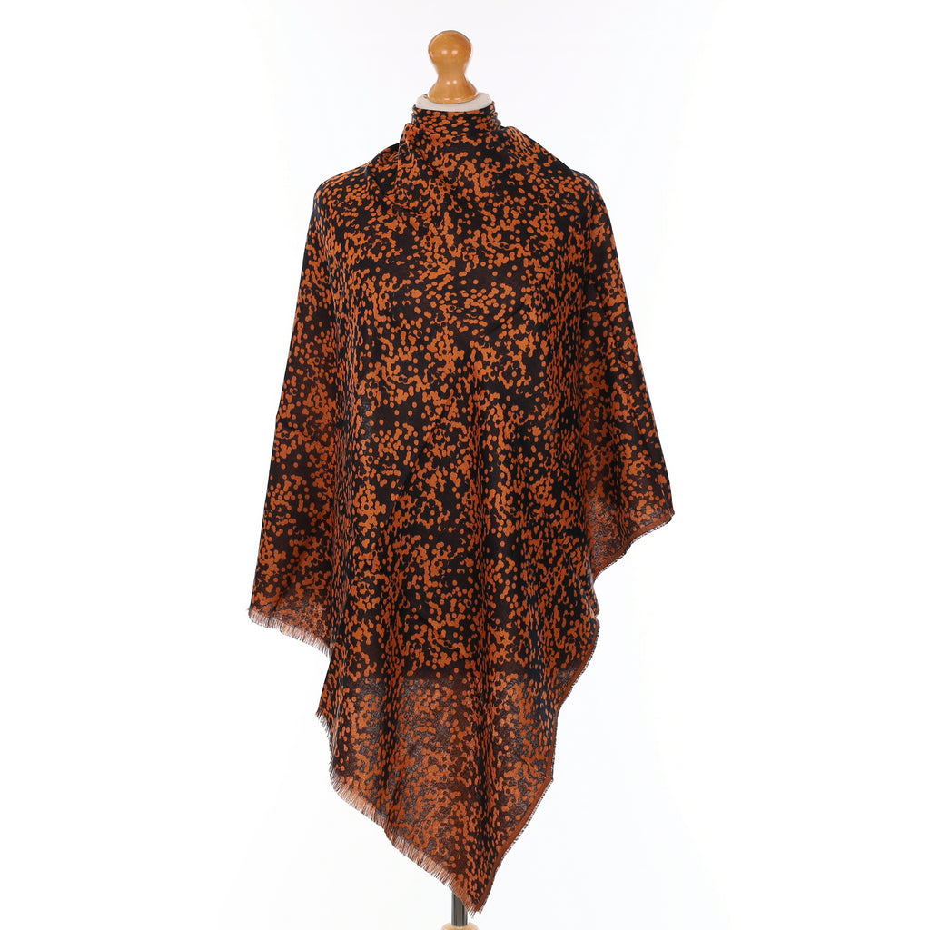 Brand New Begg & Co Orange and Black Speckled Cashmere Blend Woven Scarf