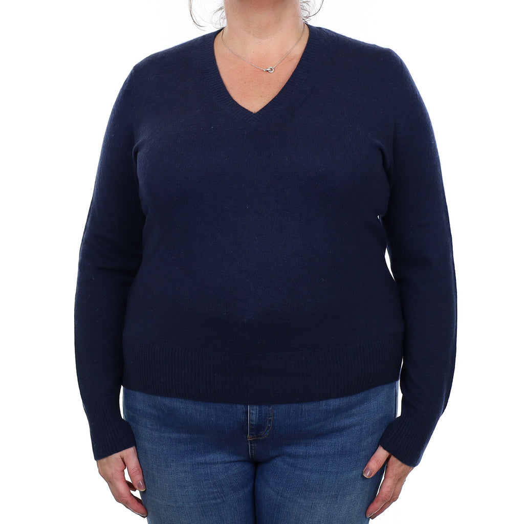 Navy Cashmere V Neck Jumper Extra Large