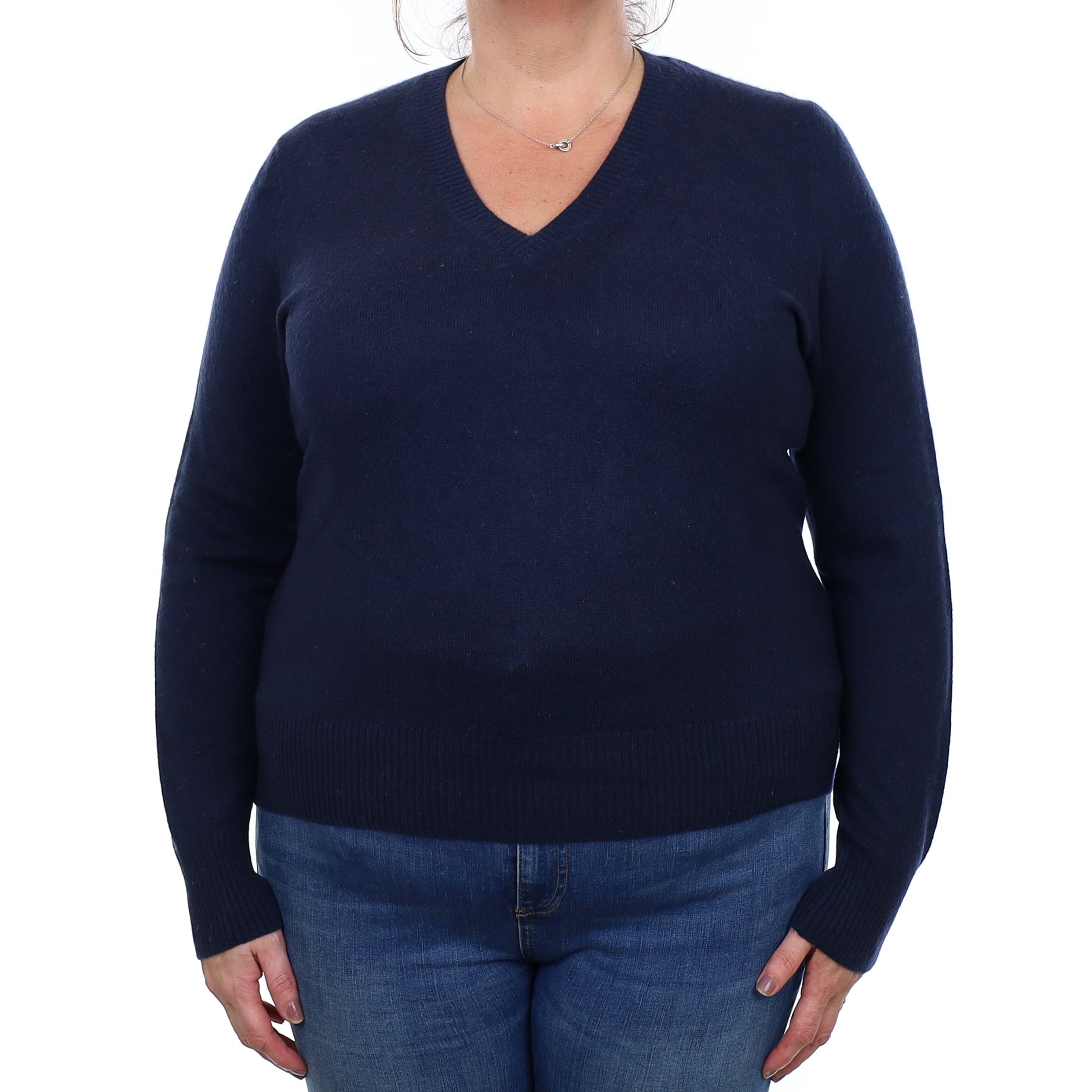 Navy Cashmere V Neck Jumper Extra Large