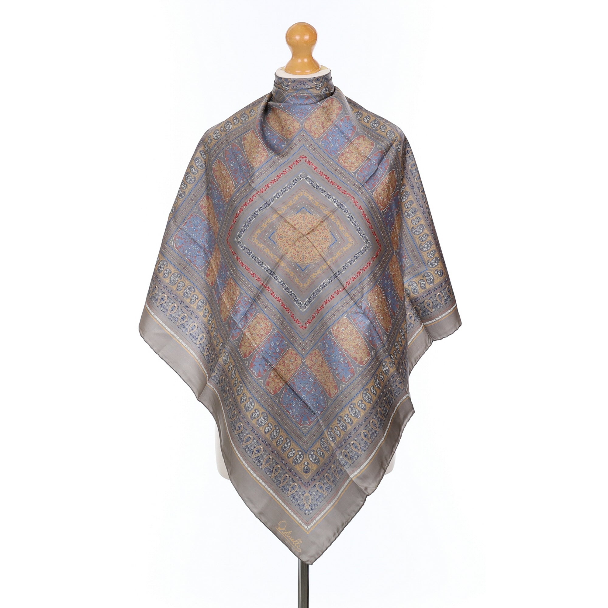 Brand New Ostinelli Grey Paisley Vintage Silk Scarf