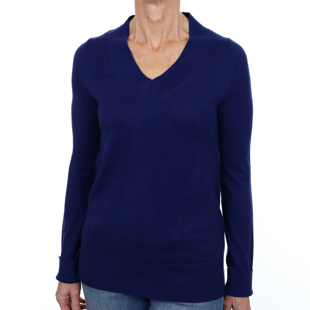 Indigo Blue Cashmere V Neck Jumper Small