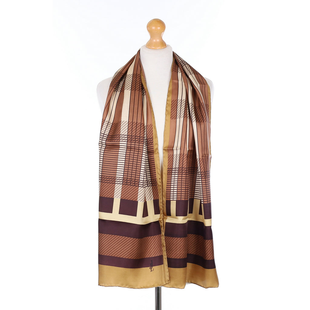 Brand New Brown Striped Silk Scarf