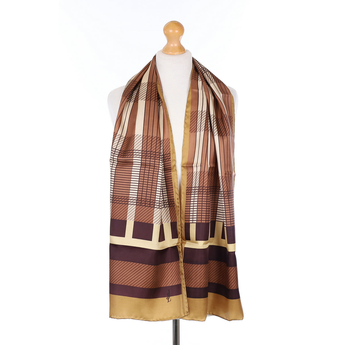 Brand New Brown Striped Silk Scarf