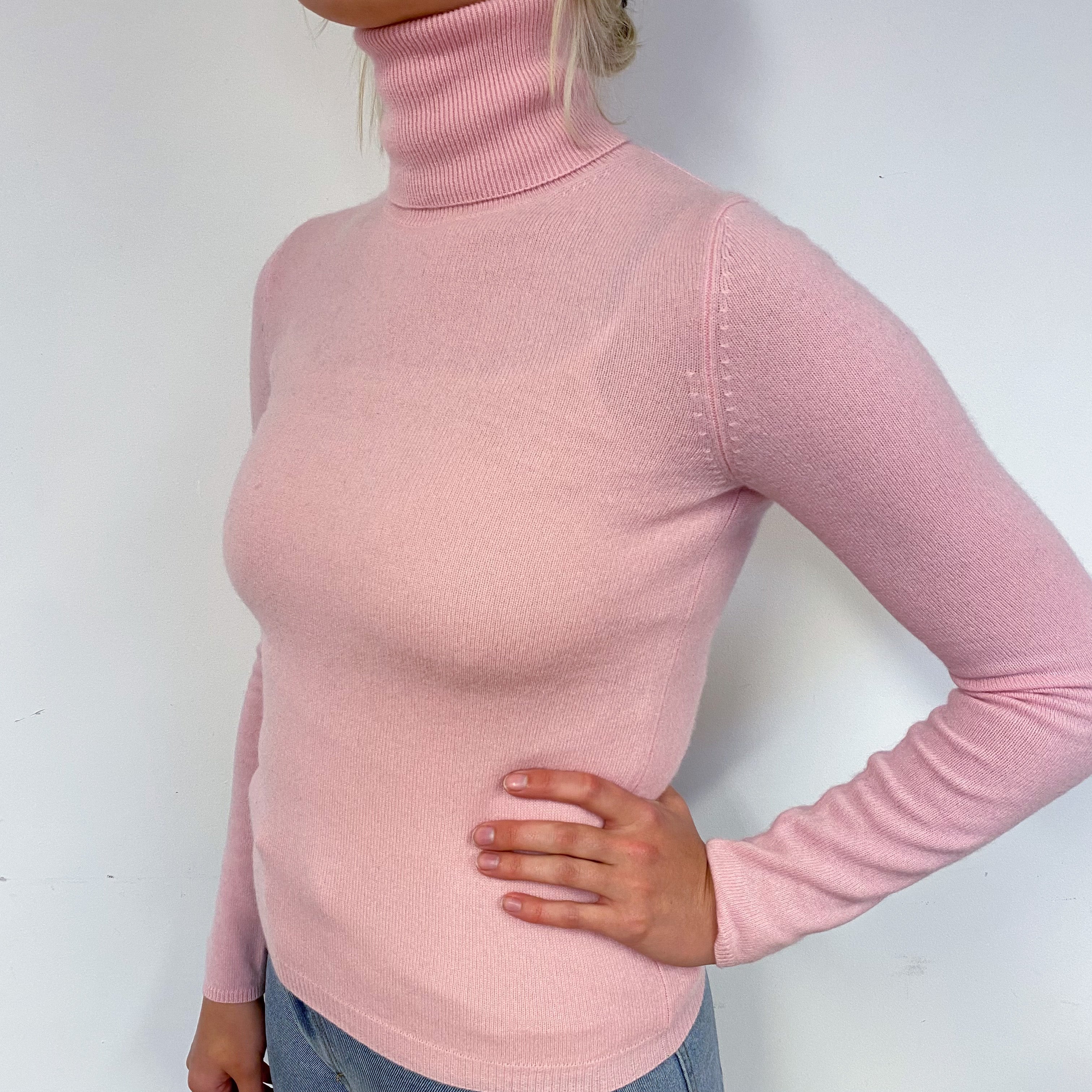 Carnation Pink Cashmere Polo Neck Jumper Small