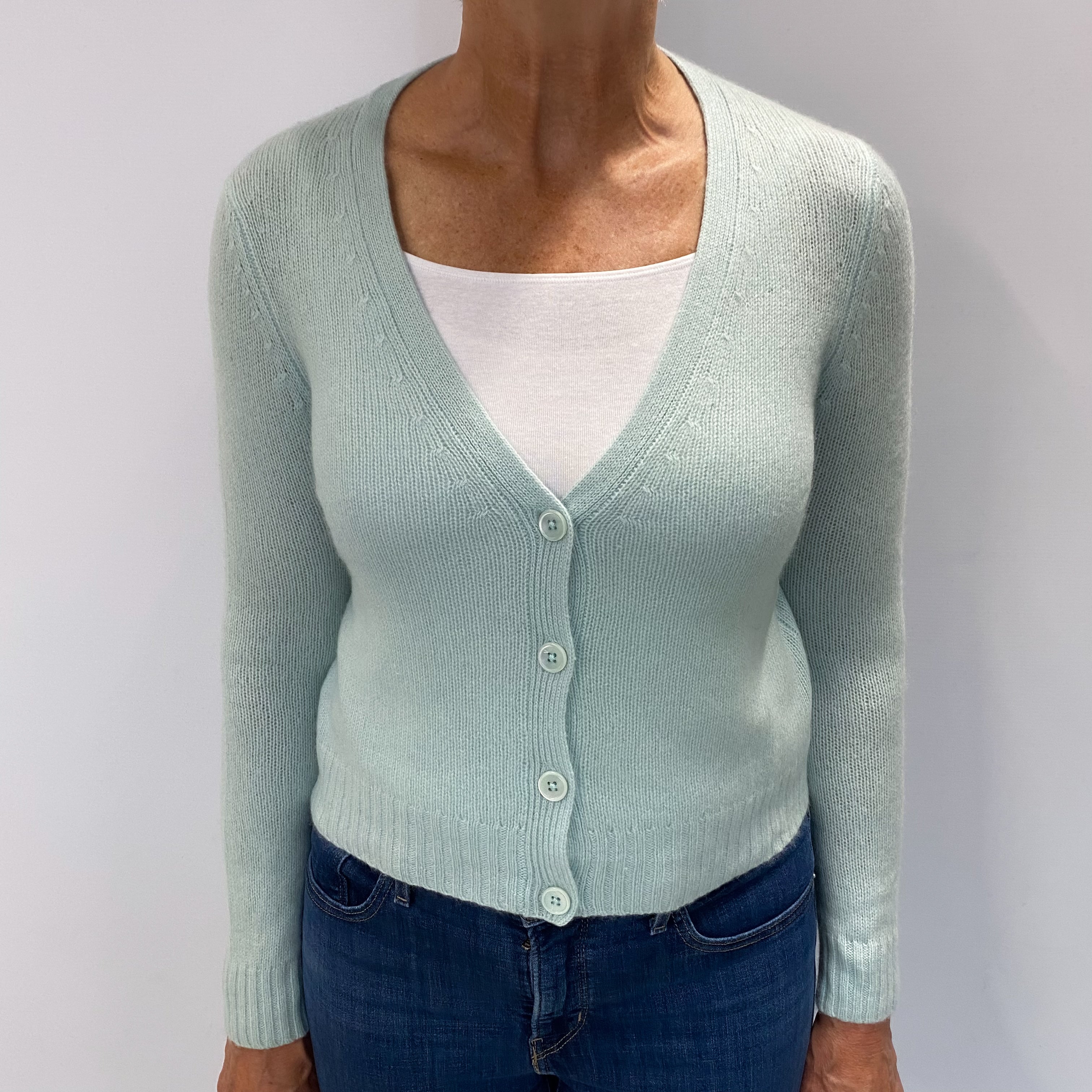 Mint Green Cashmere V Neck Cardigan Medium