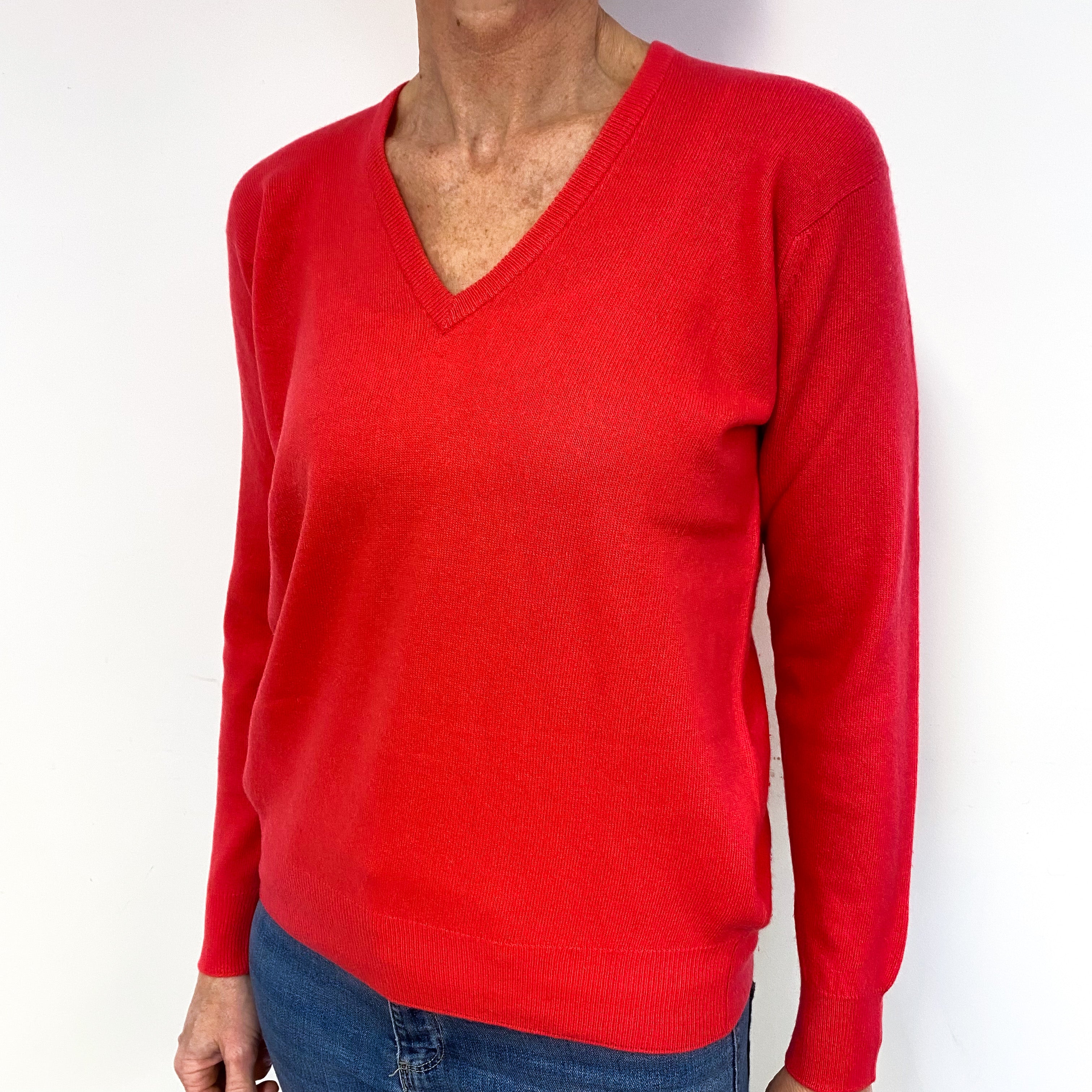 Cranberry Pink Cashmere V-Neck Jumper Medium