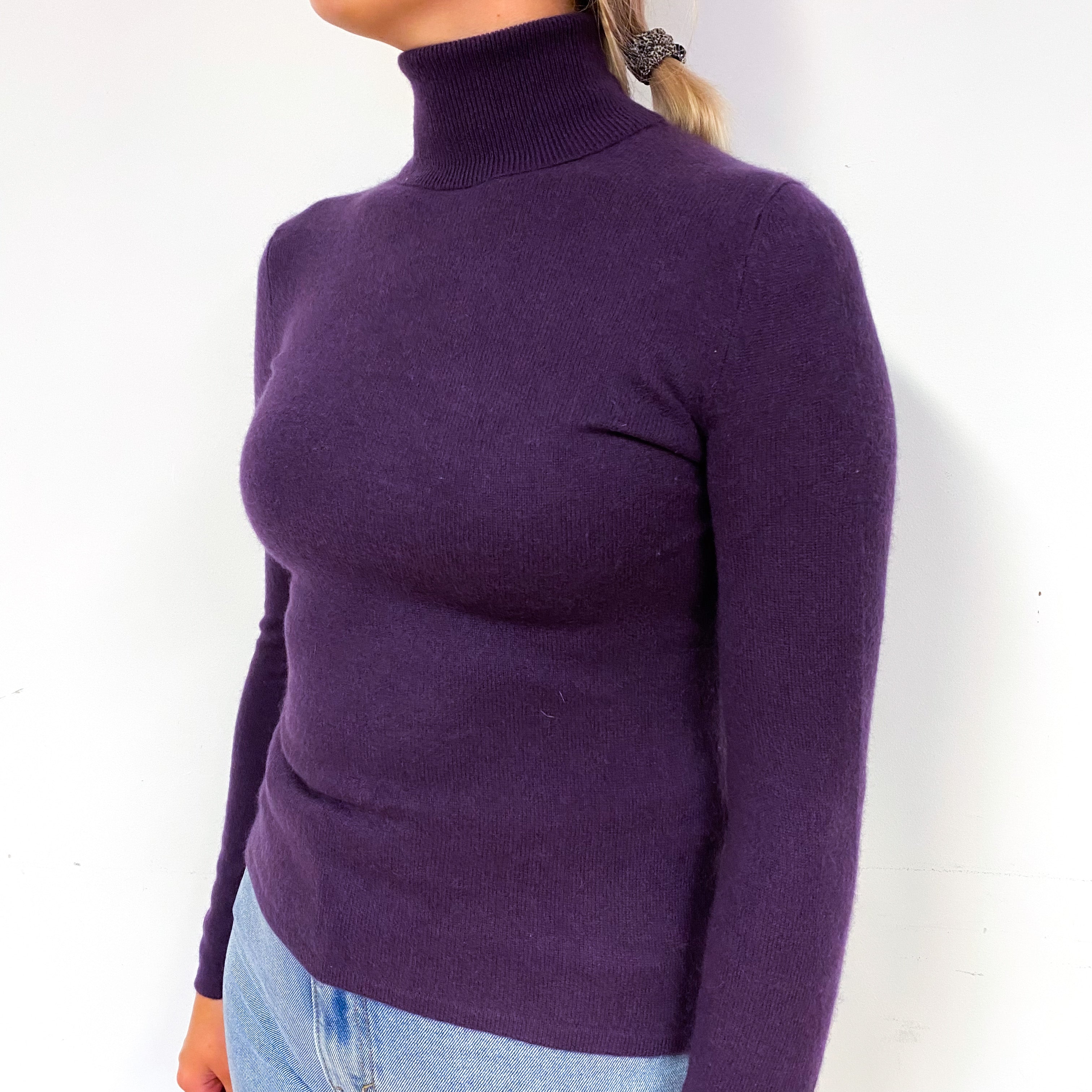 Grape Purple Cashmere Polo Neck Jumper Small