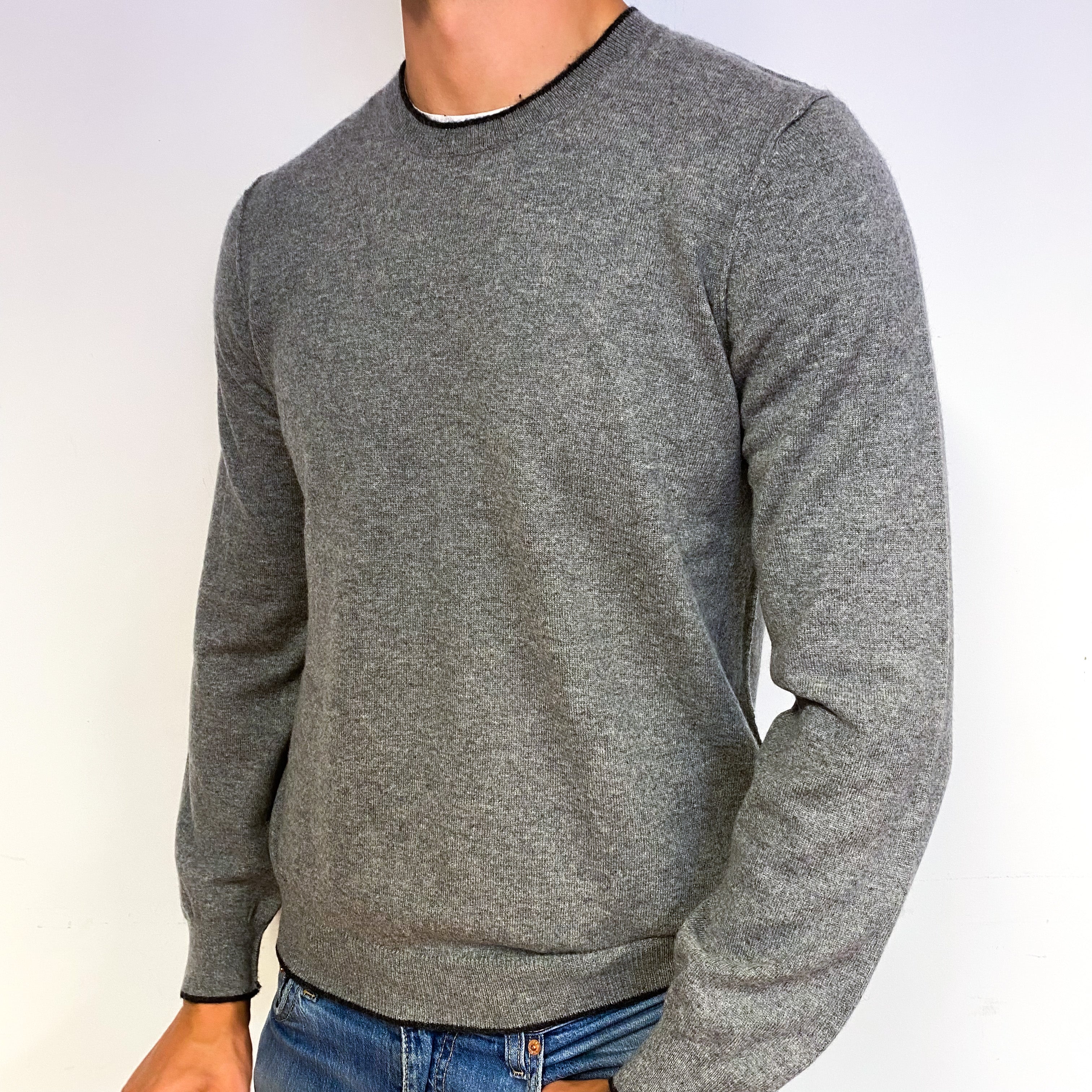 Men's Ash Grey Cashmere Crew Neck Jumper Extra Large
