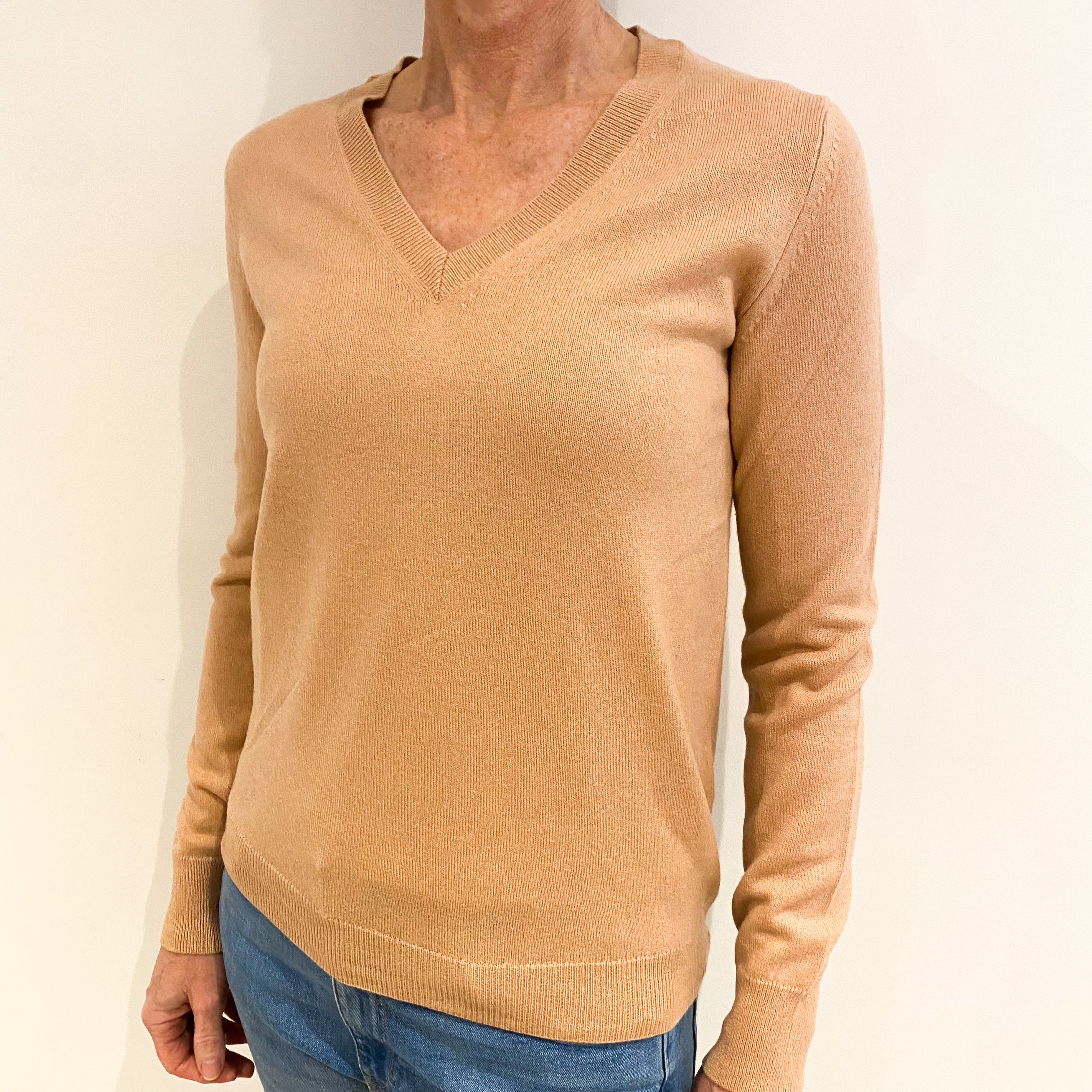 Nude Pink Cashmere V Neck Jumper Small
