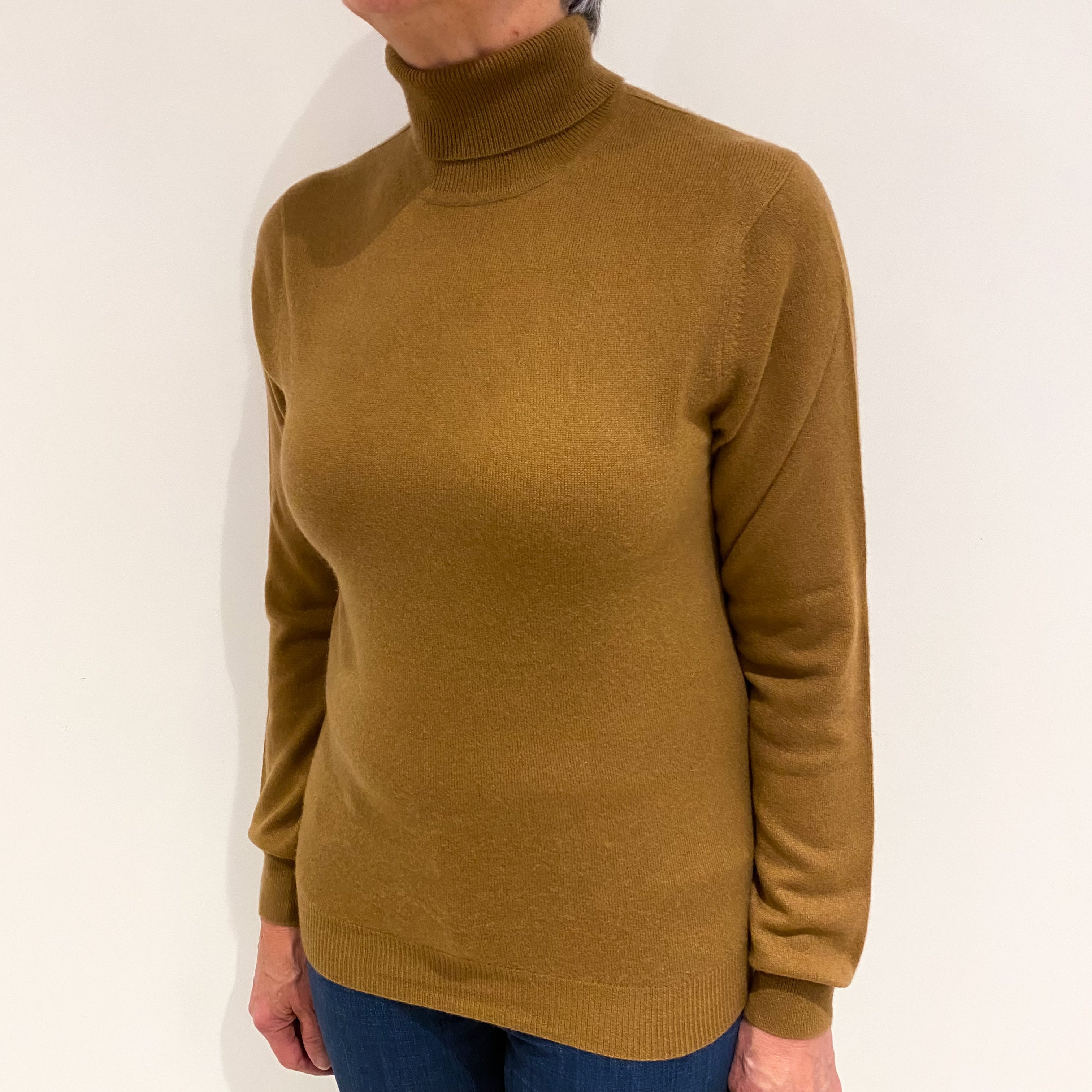 Cinnamon Brown Cashmere Polo Neck Jumper Medium