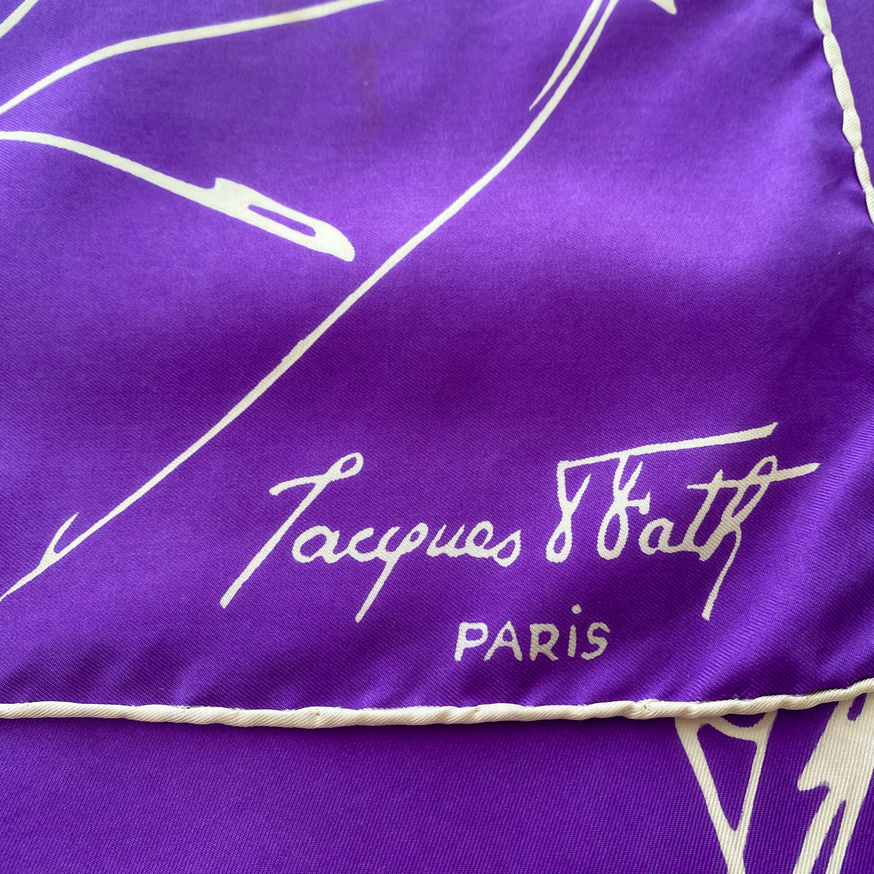 1970s Jacques Fath Purple Abstract Silk Scarf