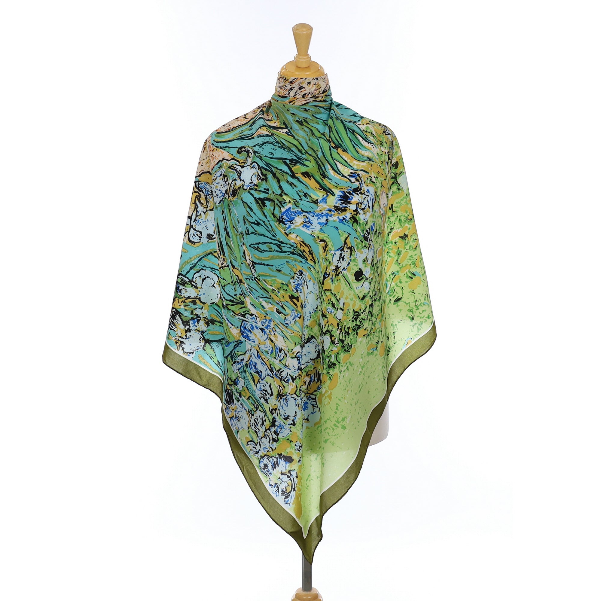 Abstract Green Floral Silk Scarf