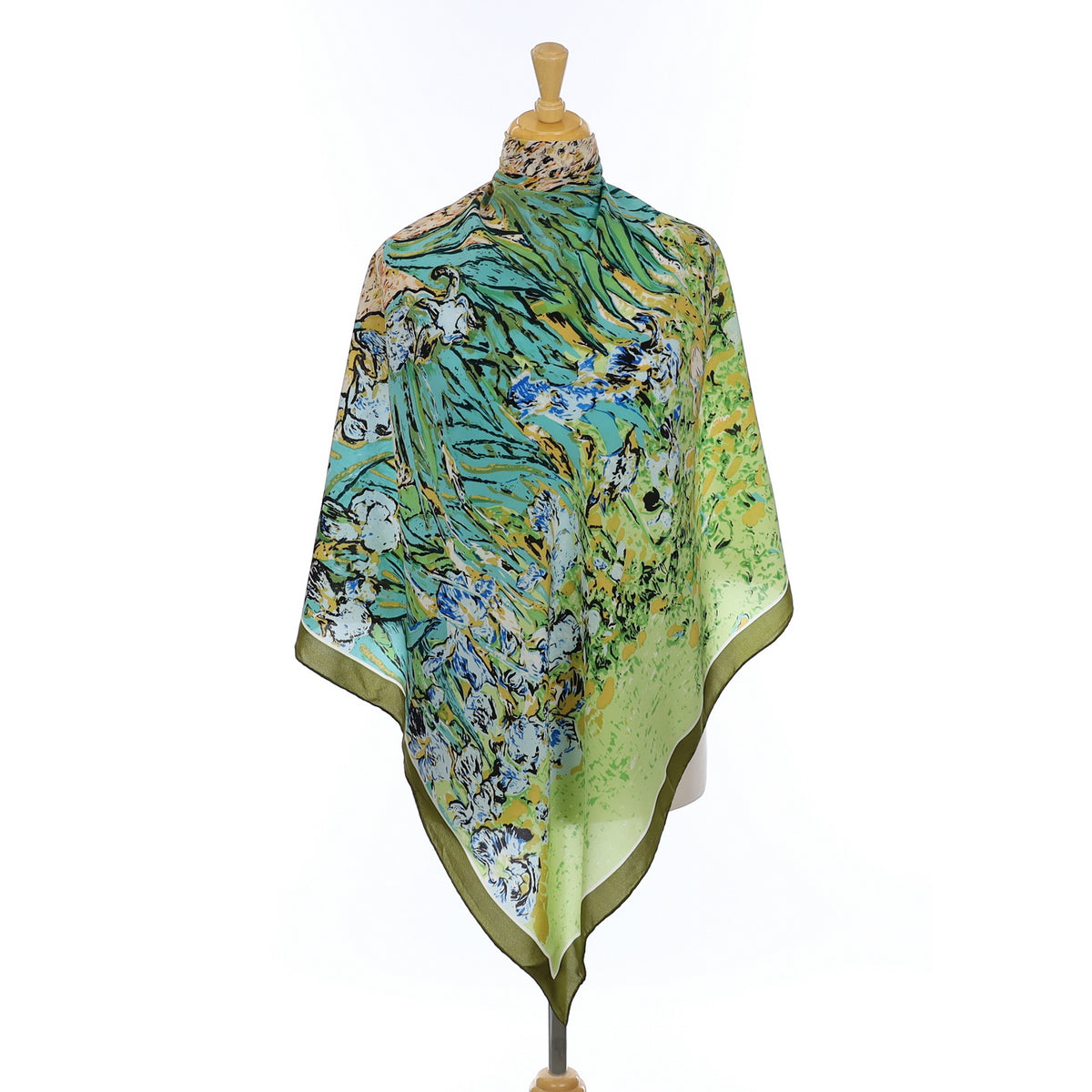 Abstract Green Floral Silk Scarf