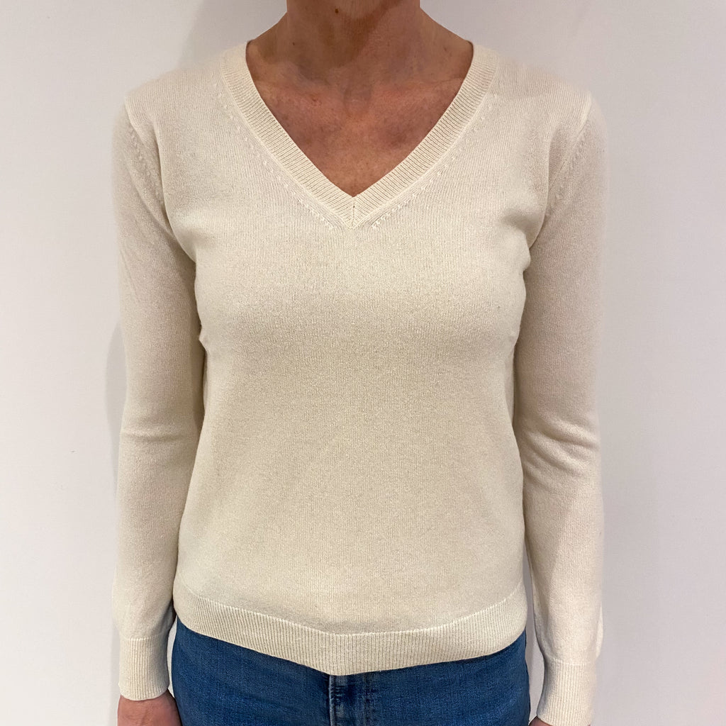 Cream Cashmere V Neck Jumper Small