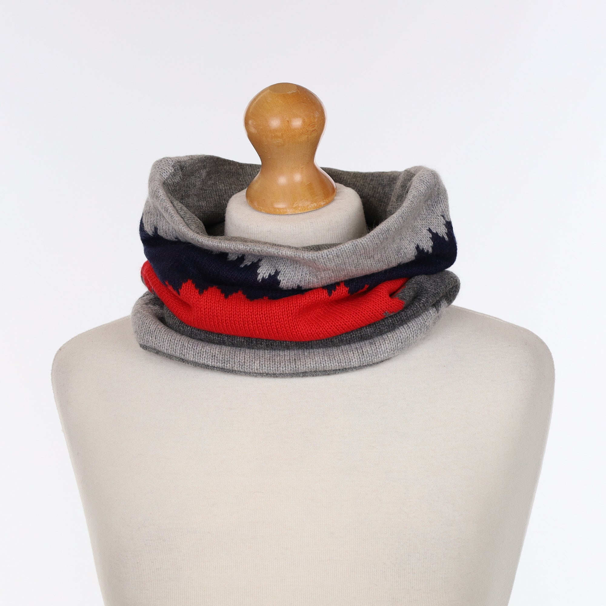 Grey and Red Patterned Luxury Double Layered Snood