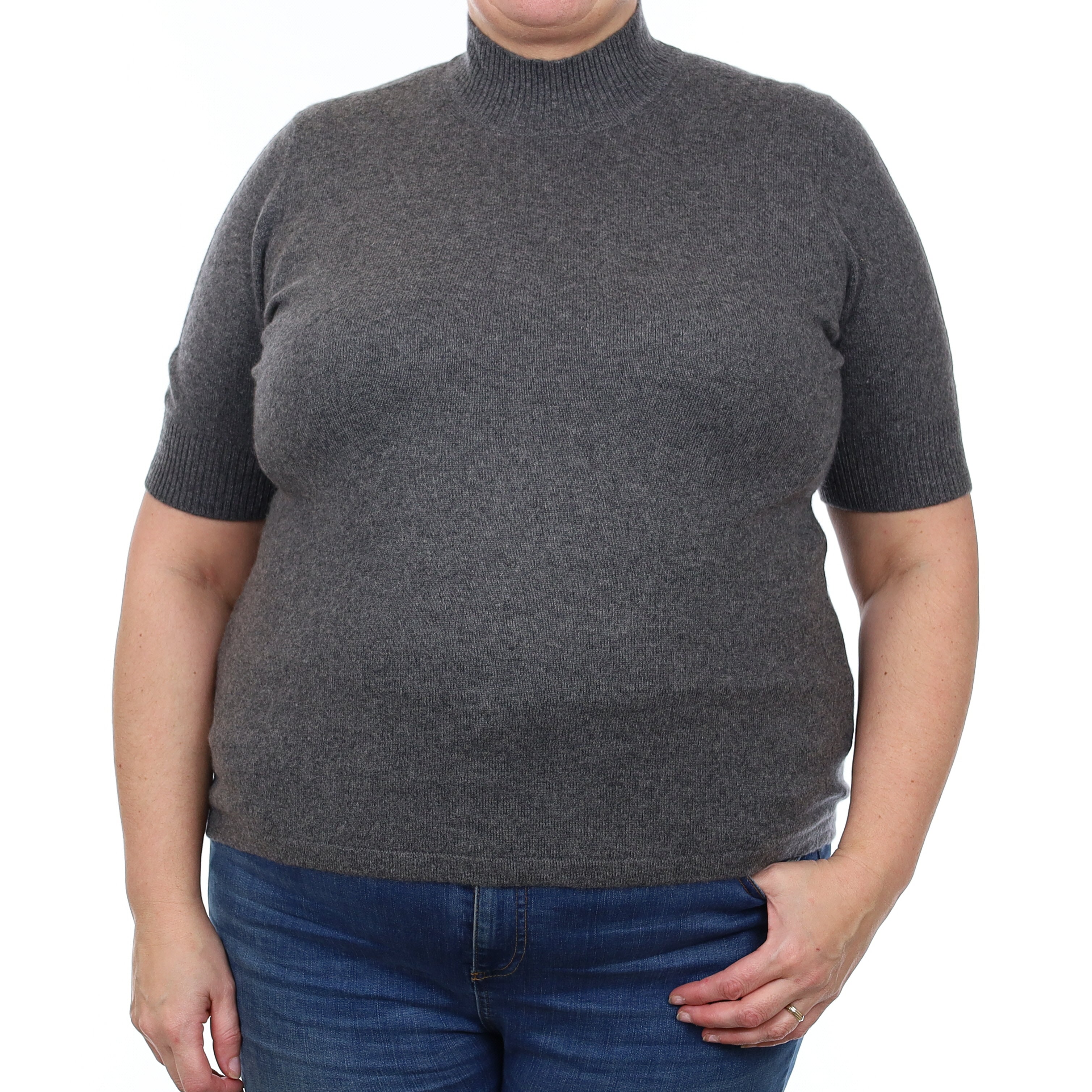 Slate Grey Cashmere Short Sleeved Turtle Neck Jumper Extra Large