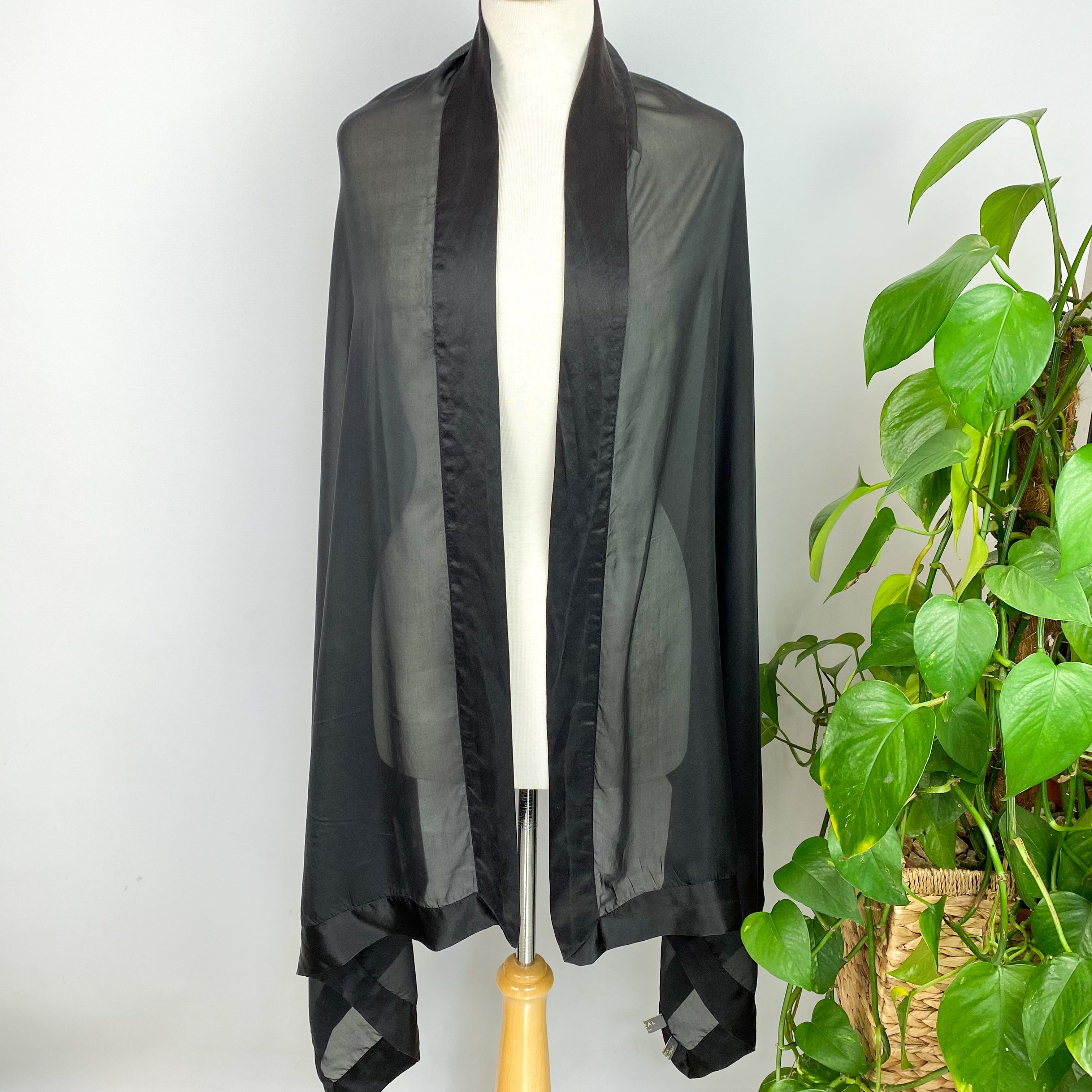 N.Peal Black Chiffon Wrap Style Silk Scarf