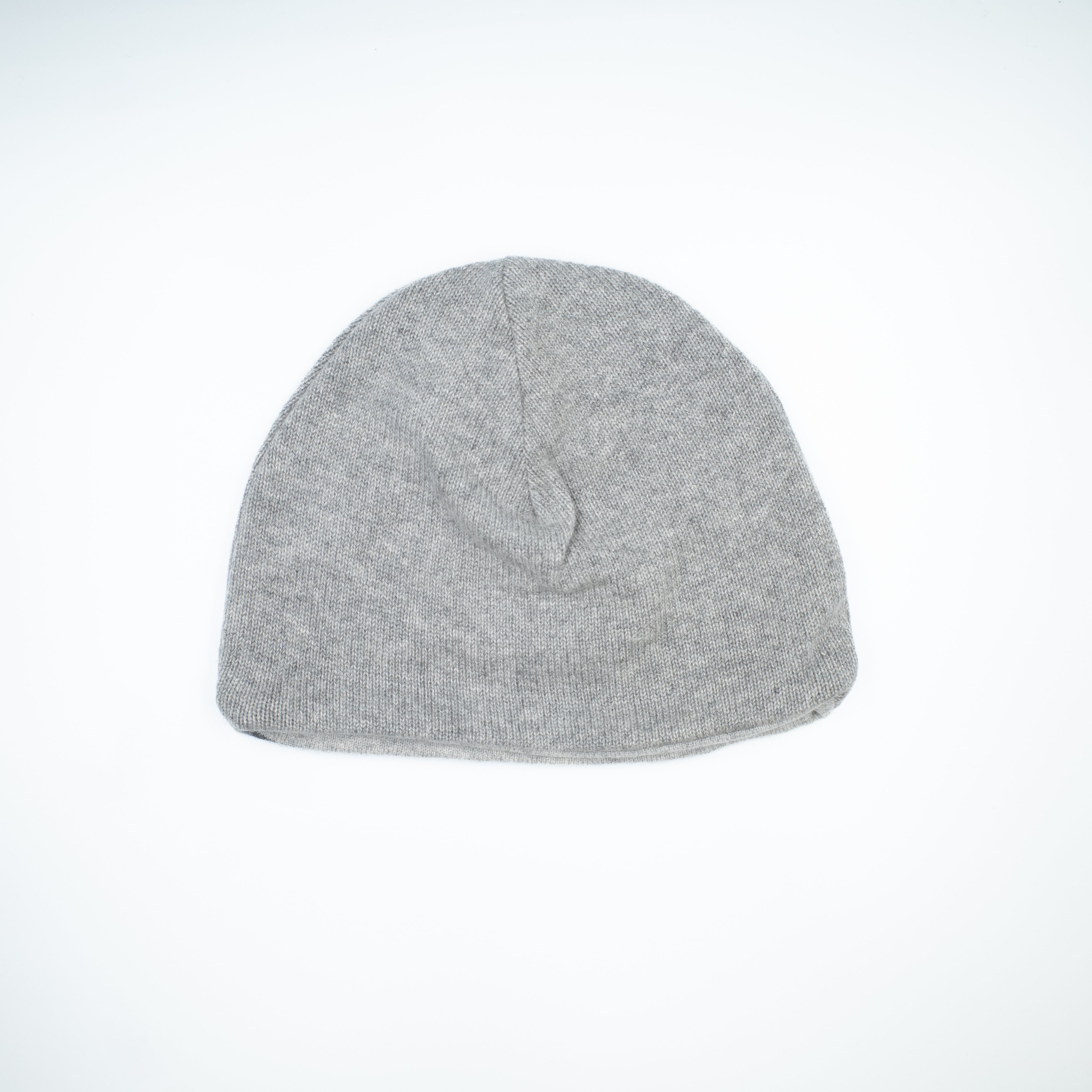 Smoke Grey and Grey Striped Cashmere Beanie Hat