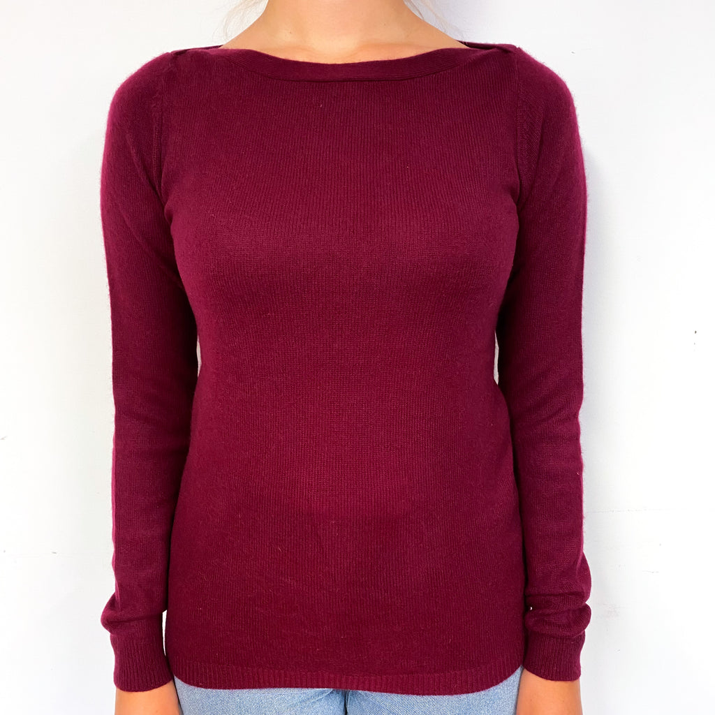 Wine Red Slouchy Cashmere Boat Neck Jumper