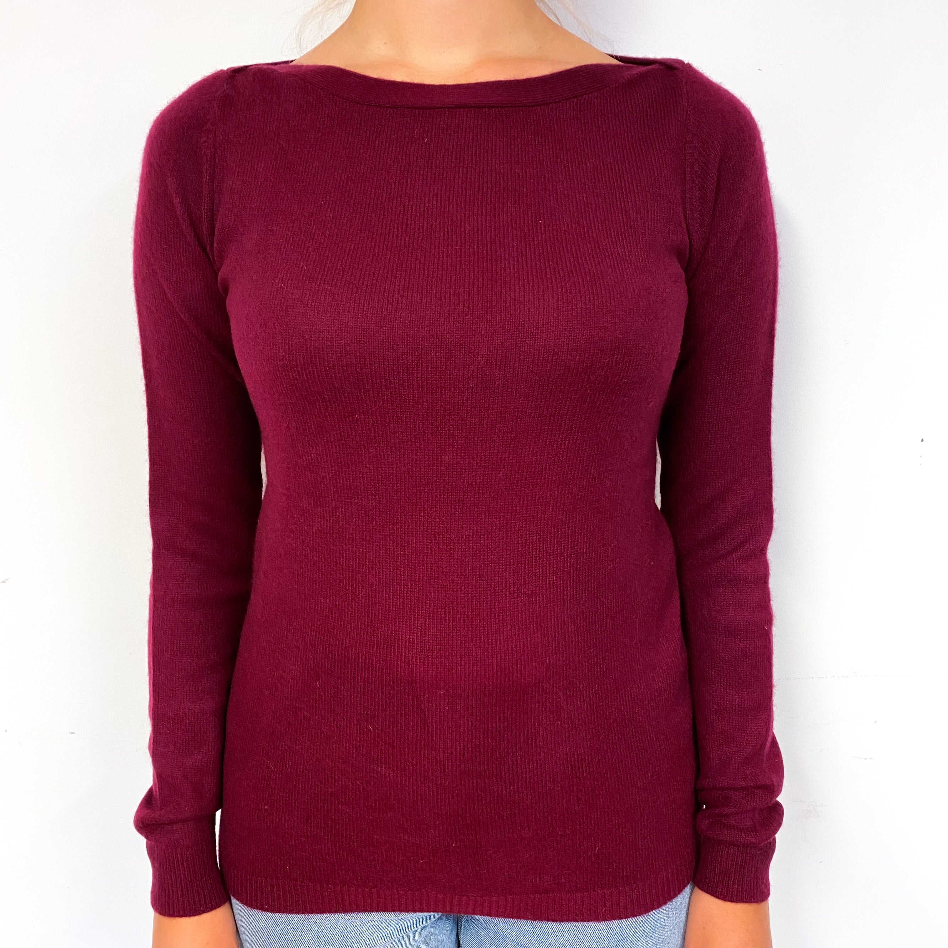 Wine Red Slouchy Cashmere Boat Neck Jumper