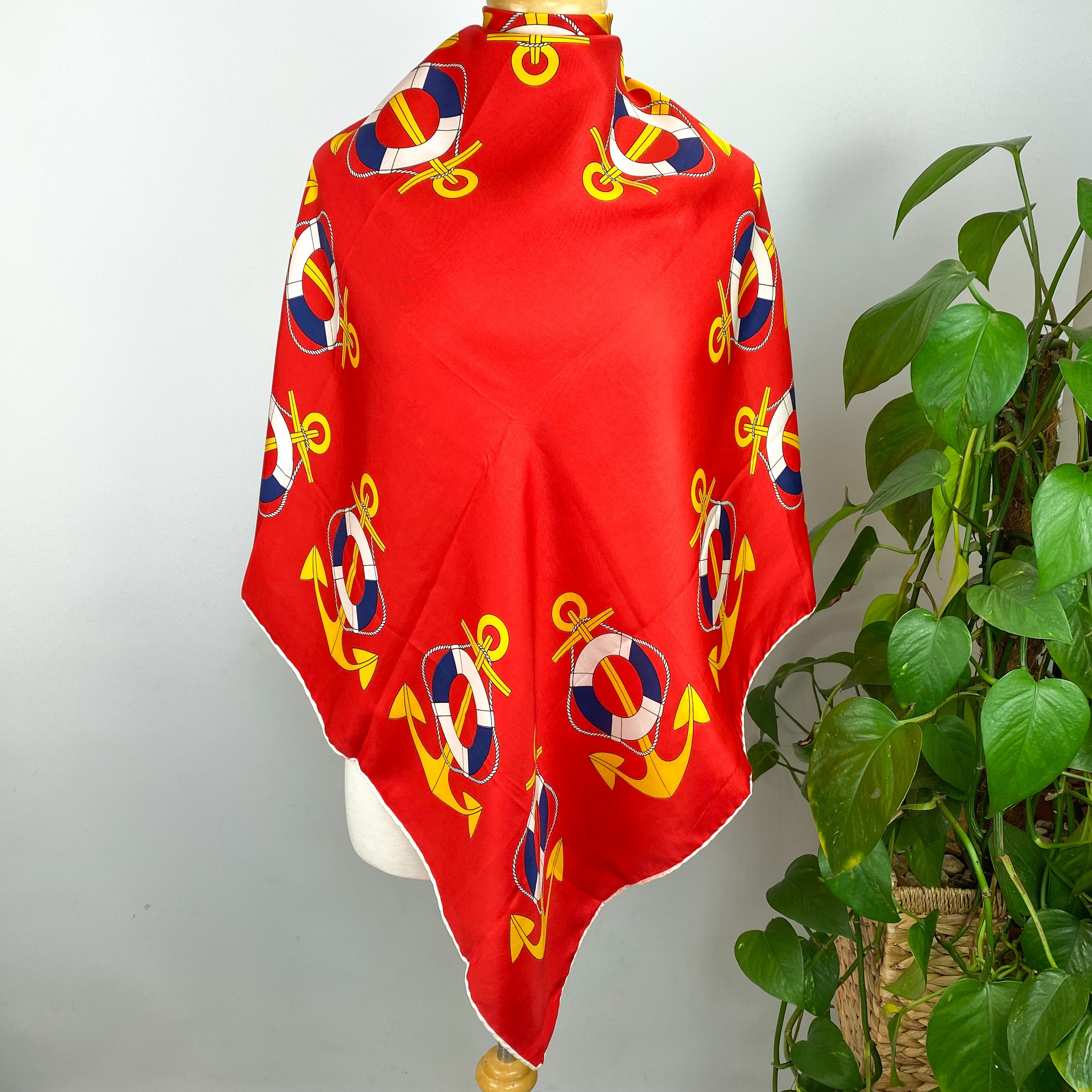 Italian Red Anchor Design Silk Scarf