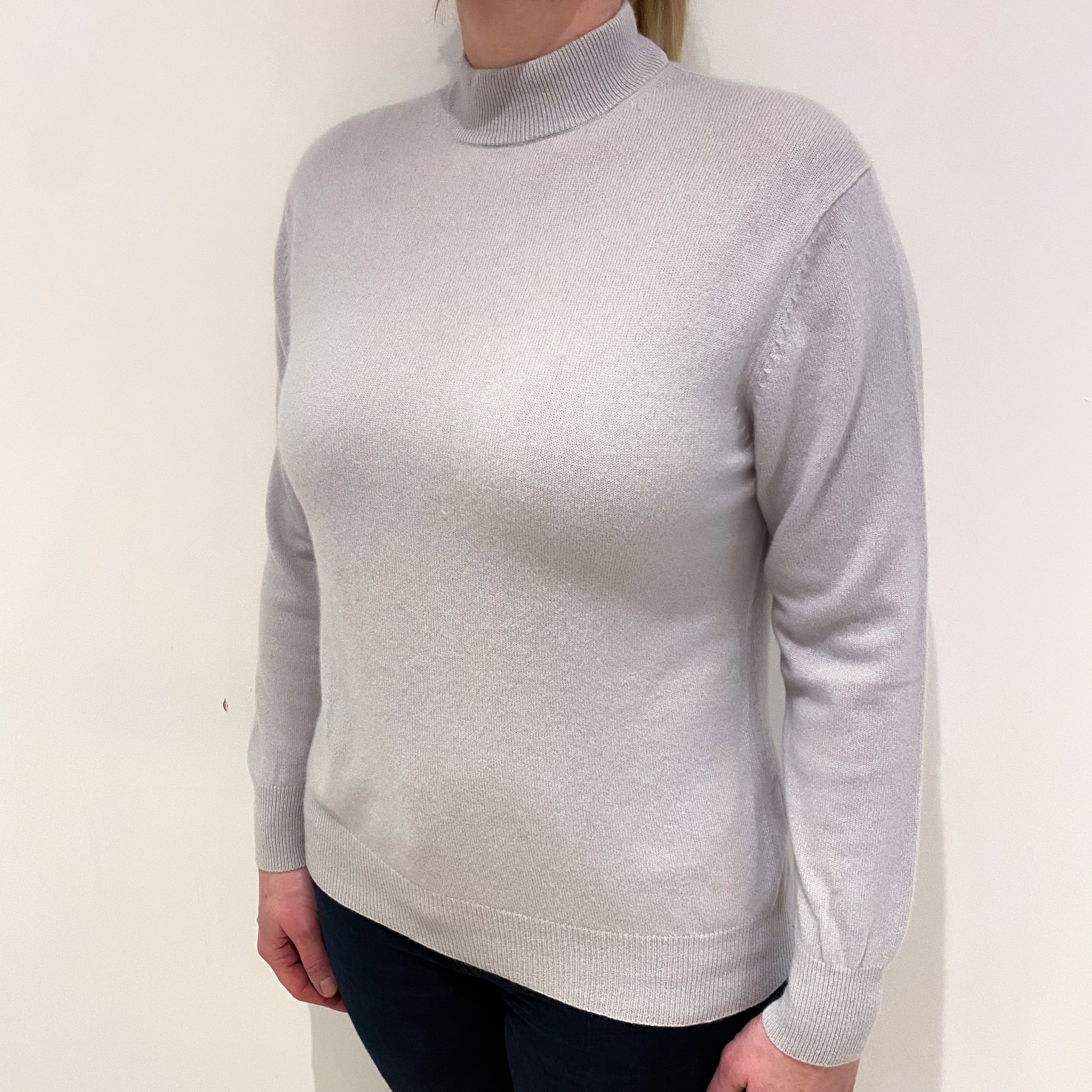 Frost Grey Cashmere Turtle Neck Jumper Large