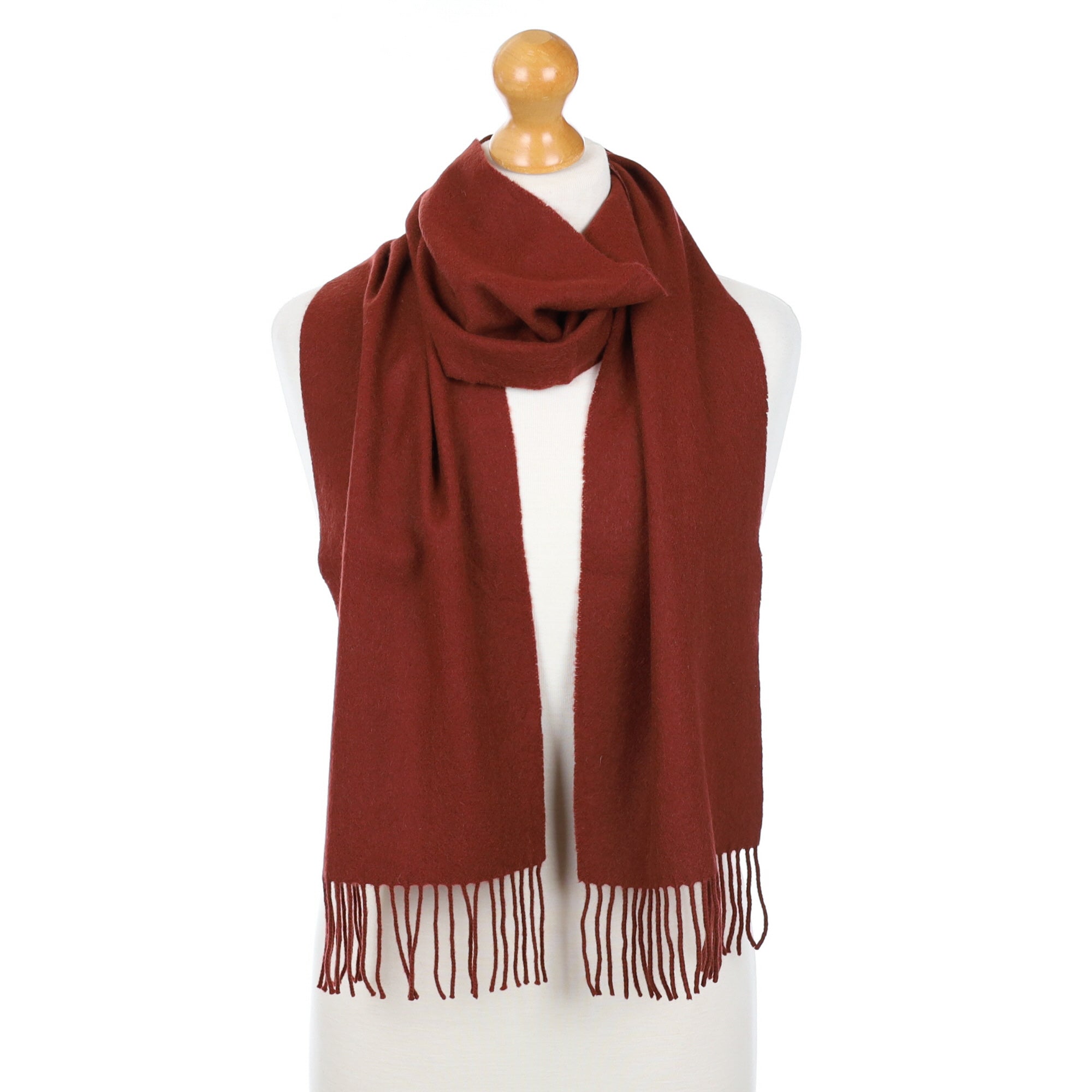 Rust Red Fringed Cashmere Woven Scarf