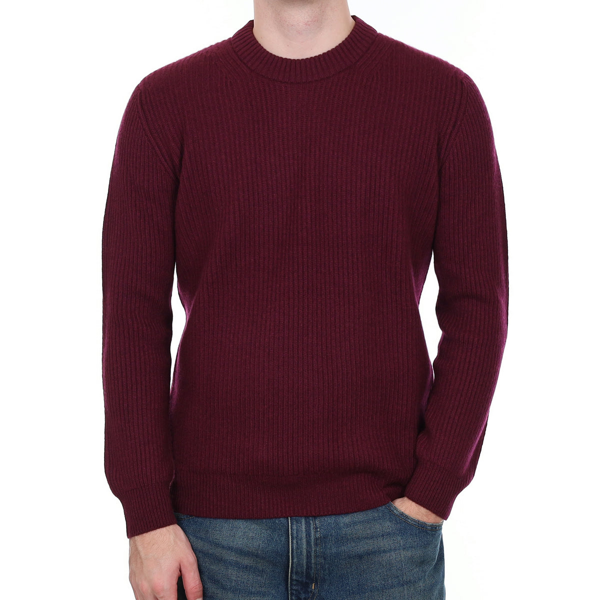 Men’s Brand New Scottish Bramble Purple Chunky Rib Cashmere Crew Neck Jumper Large