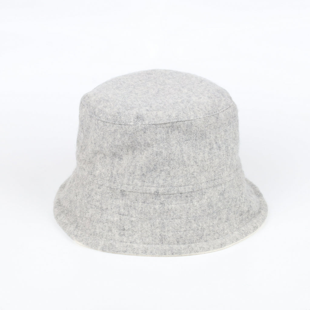 Ivory and Smoke Grey Reversible Cashmere Bucket Hat Medium