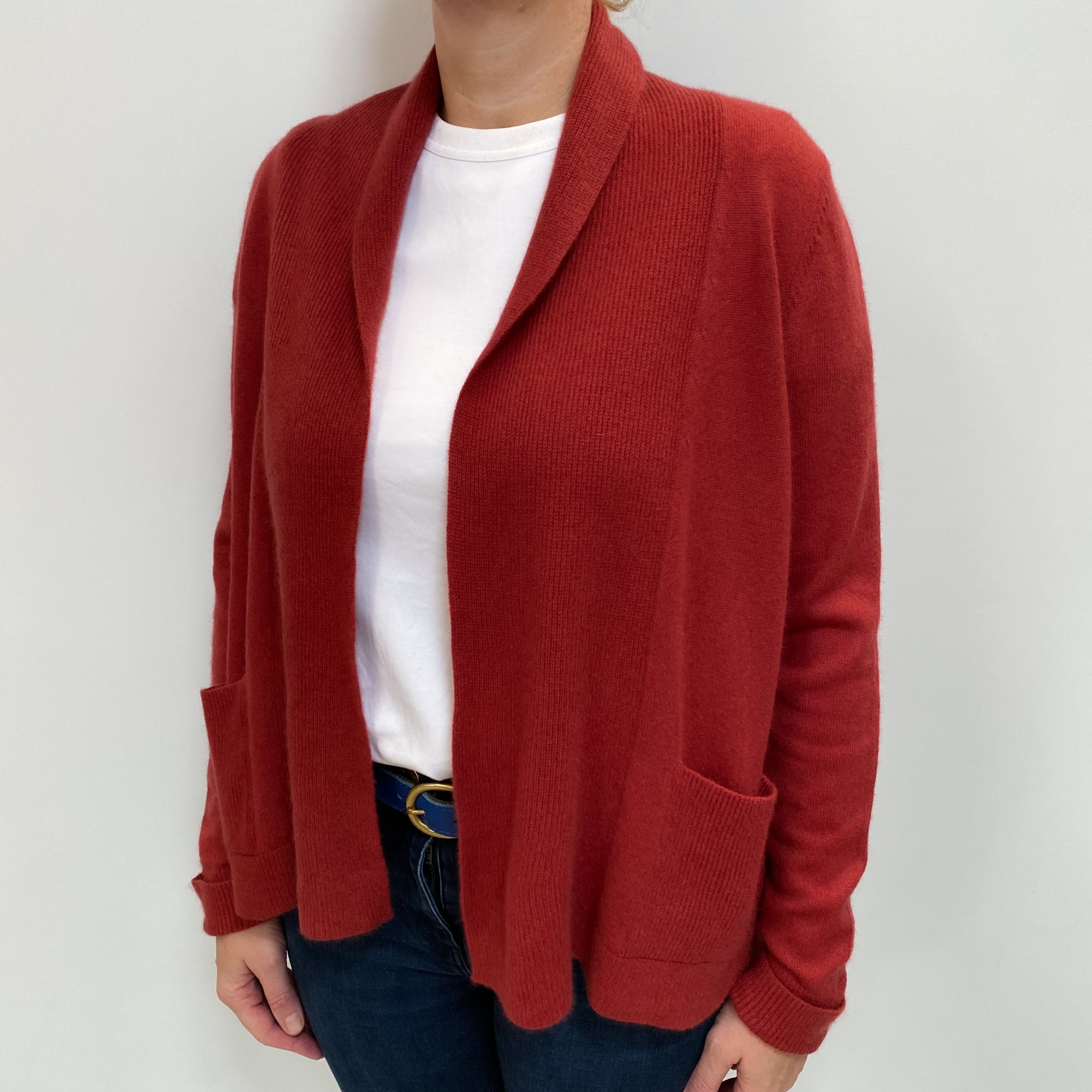 Brick Red Cashmere Edge to Edge Cardigan Large
