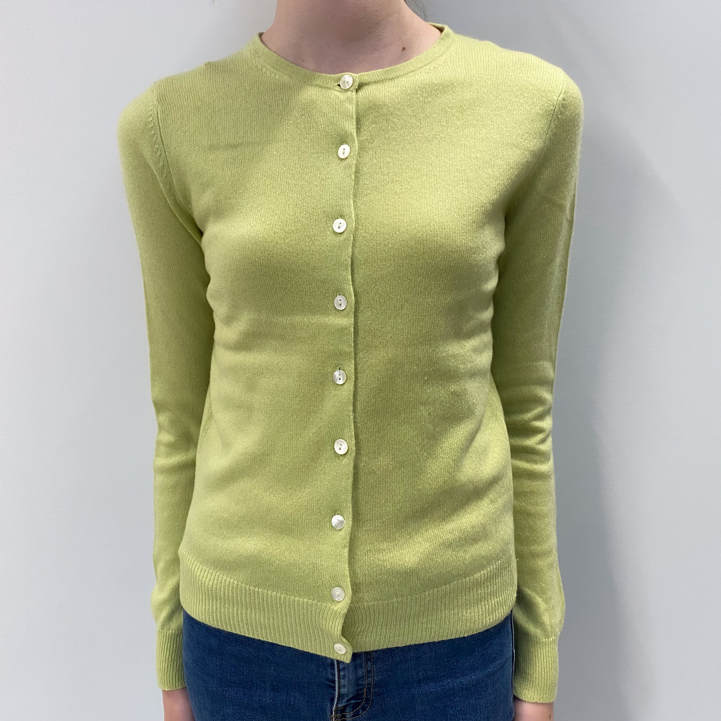 Pistachio Green Cashmere Crew Cardigan Extra Small
