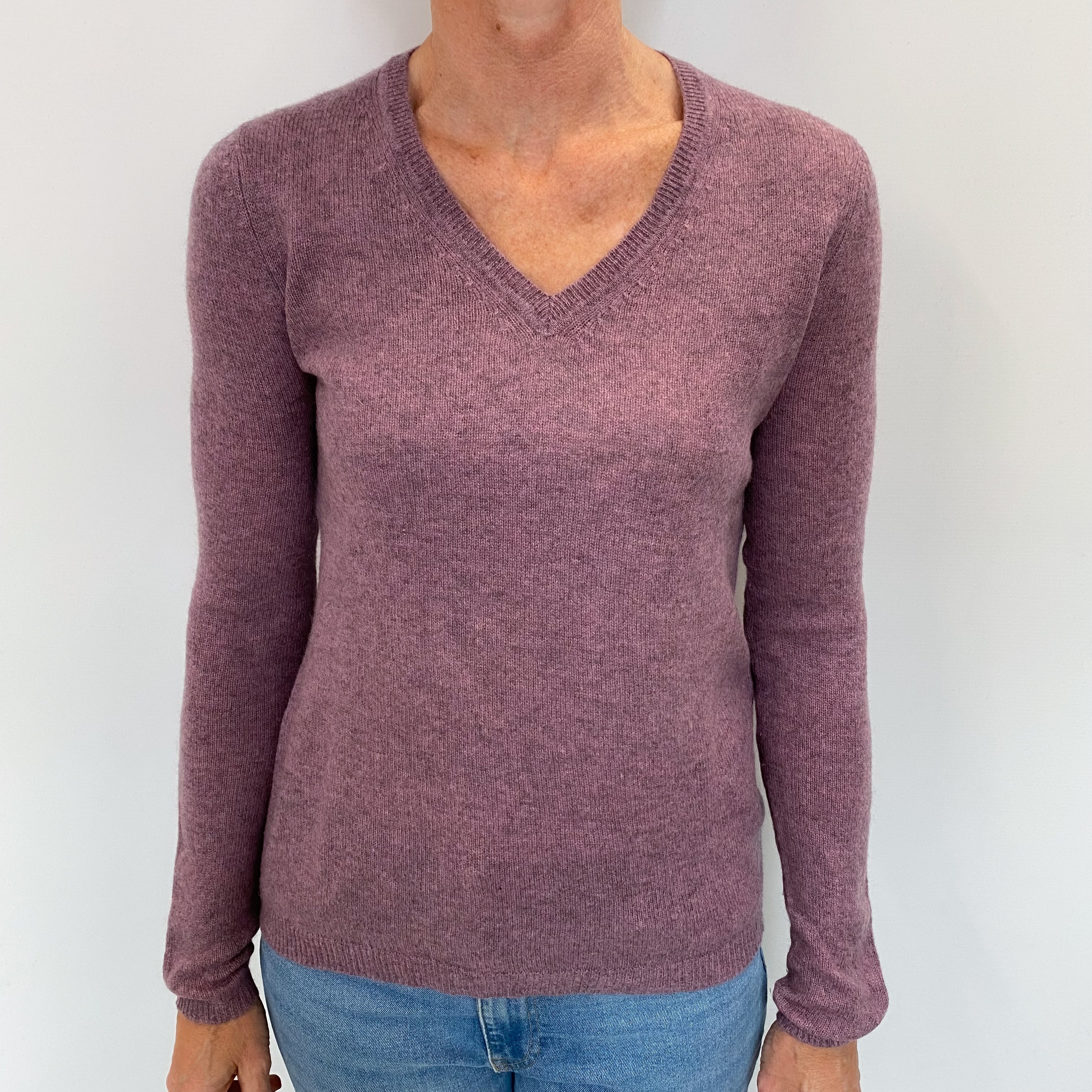 Lilac Marl Cashmere V Neck Jumper Small