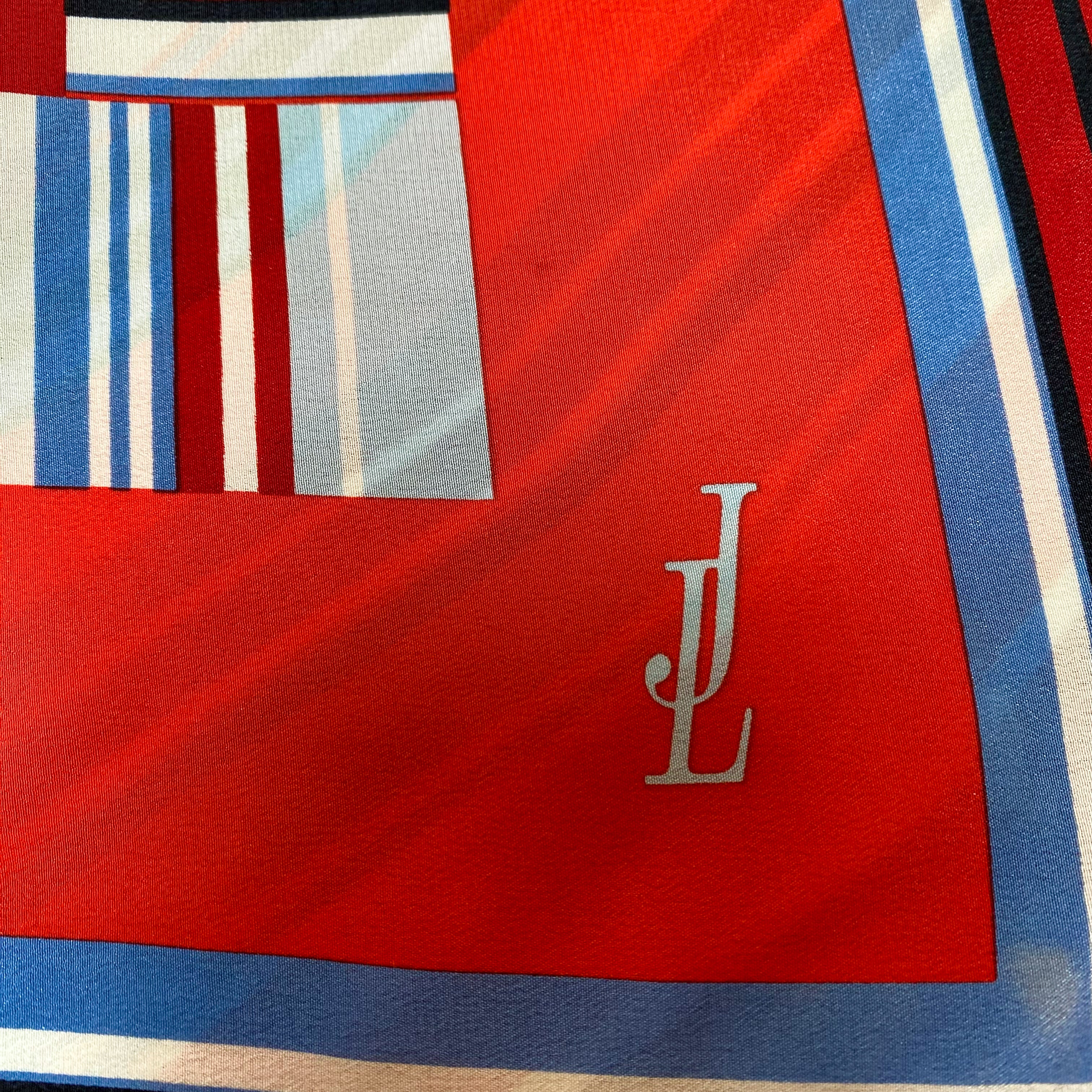 Red and Blue Striped Silk Scarf