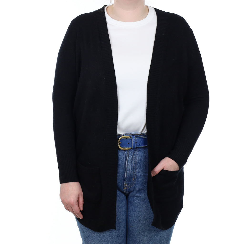 Black Cashmere Edge to Edge Cardigan with Pockets Large