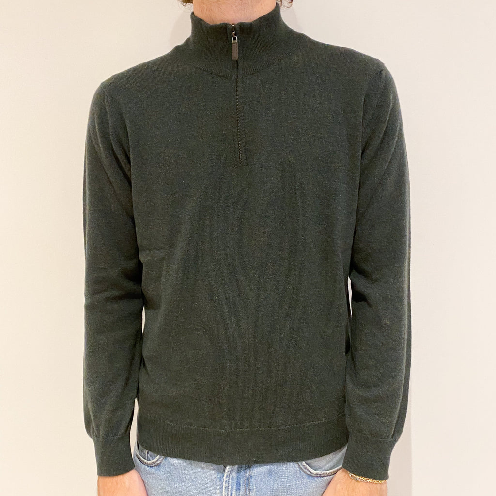 Men’s Brand New Scottish Deep Khaki Green 1/4 Zip Jumper Medium