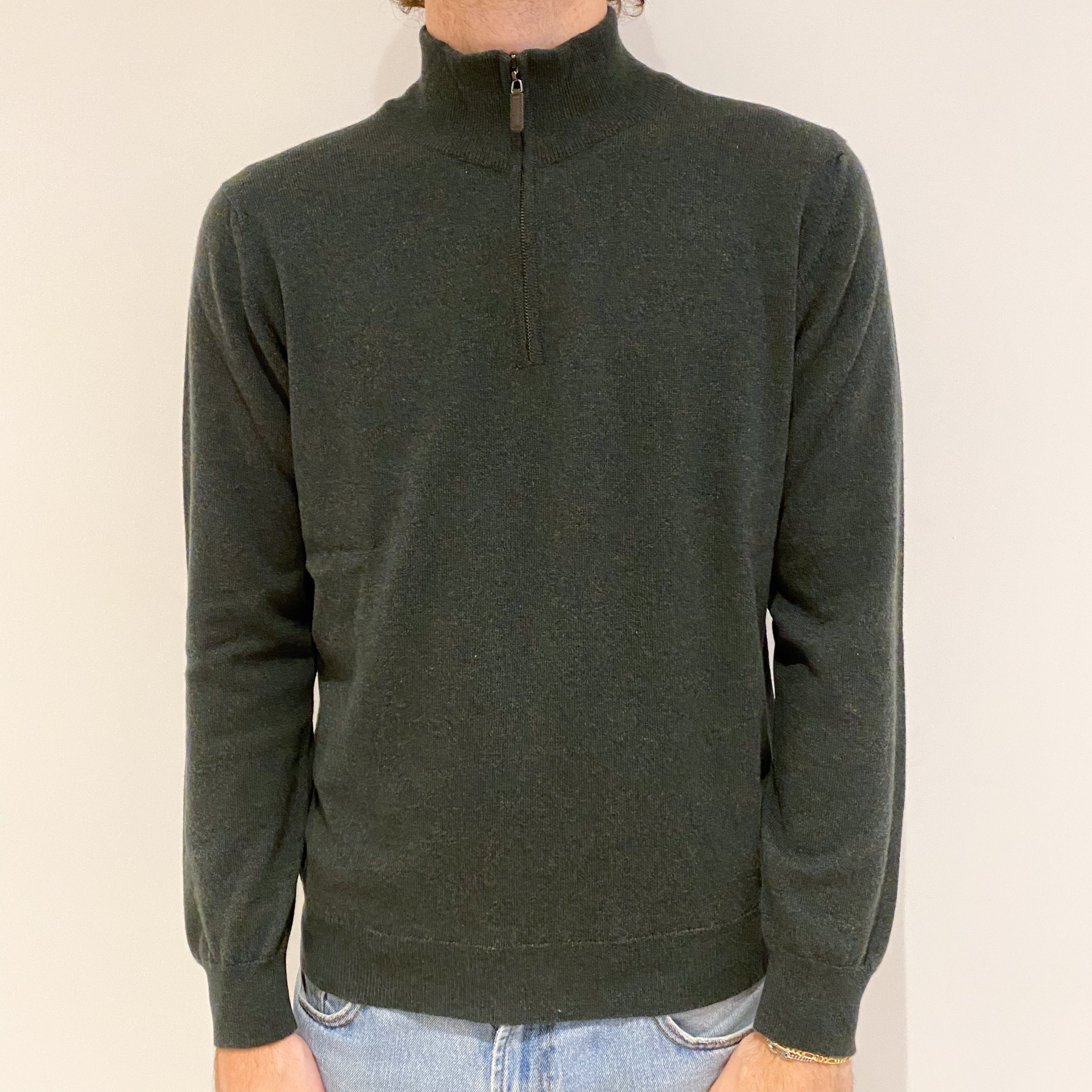 Men’s Brand New Scottish Deep Khaki Green 1/4 Zip Jumper Medium