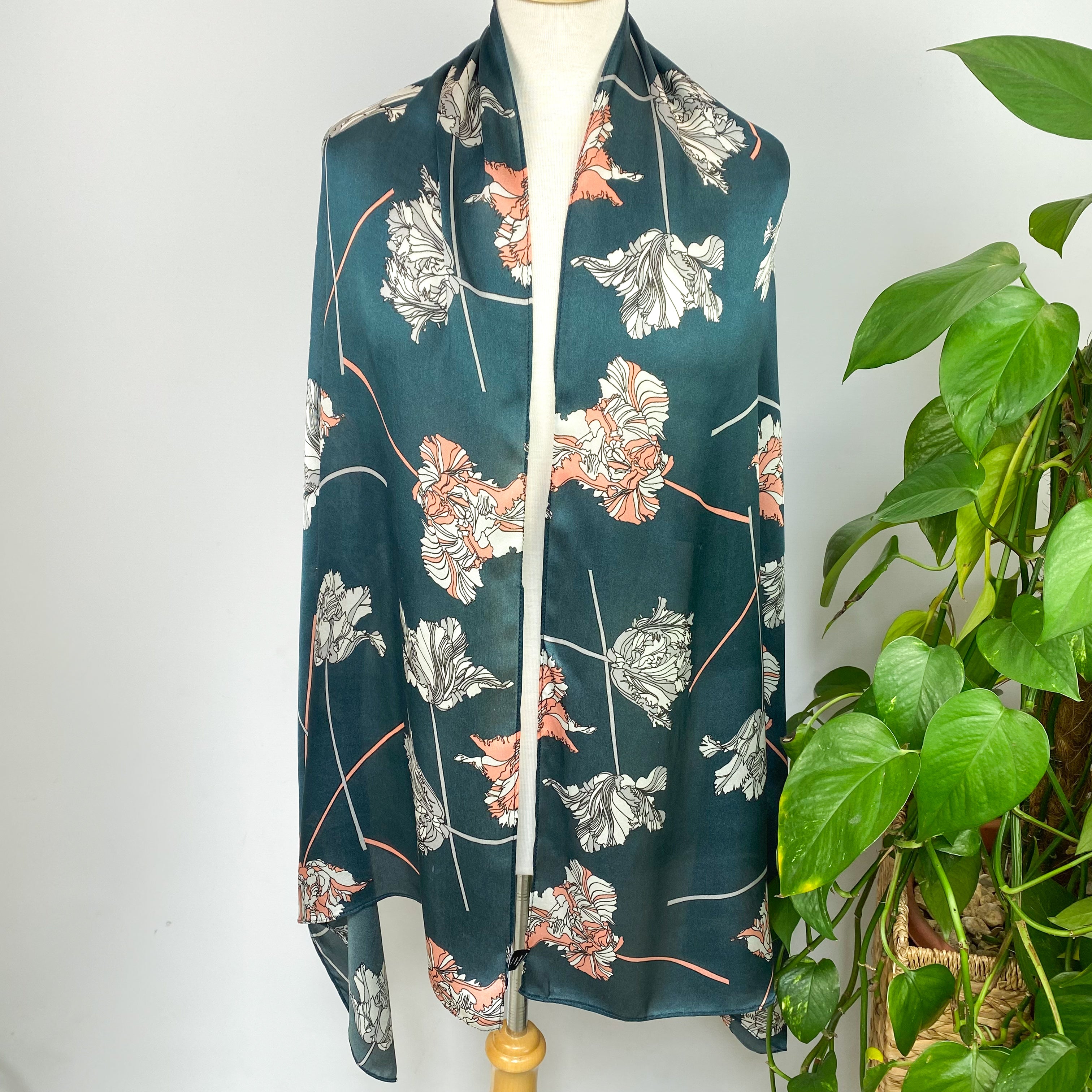 Jigsaw Floral Satin Wrap Style Silk Scarf