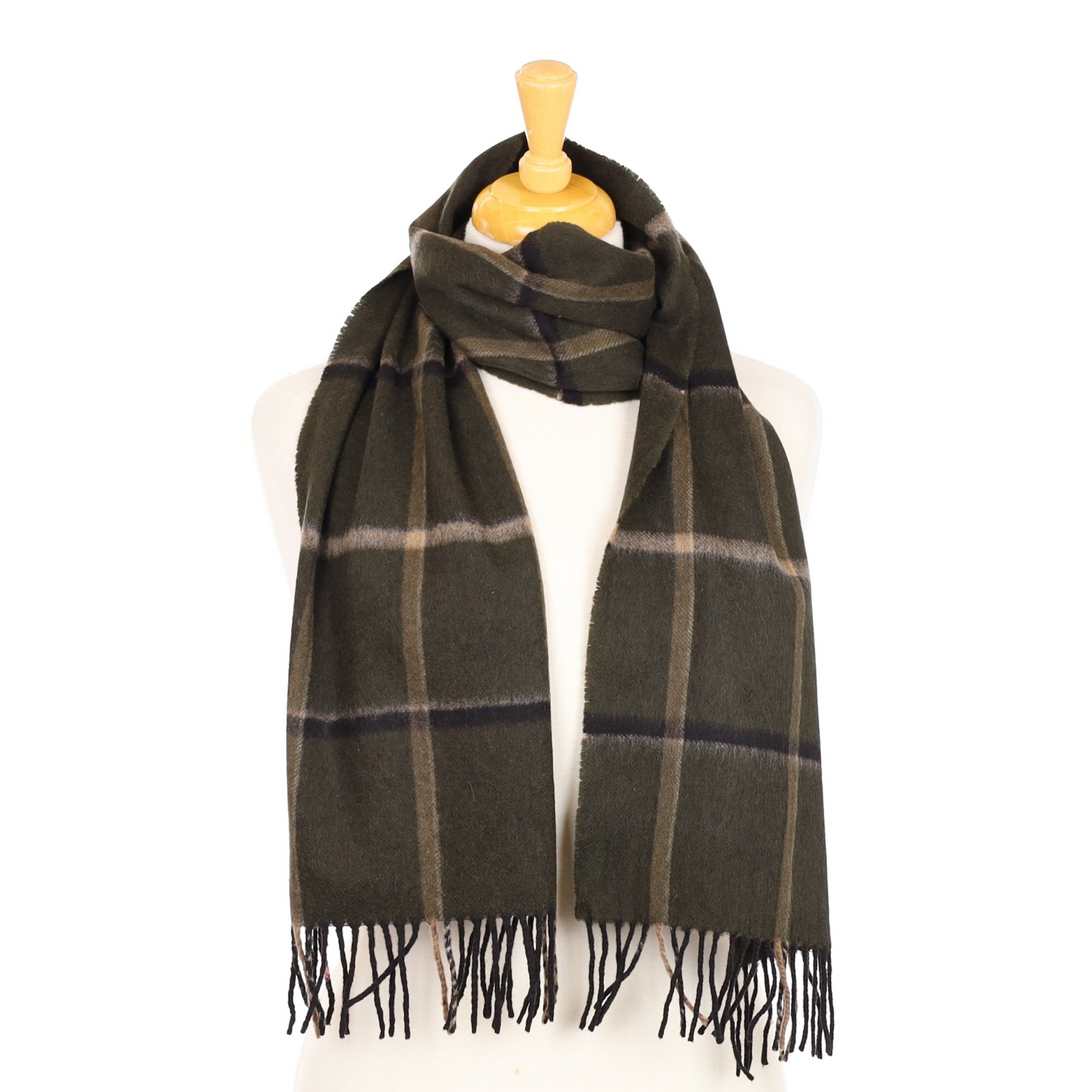 Khaki and Olive Checked Cashmere Woven Scarf