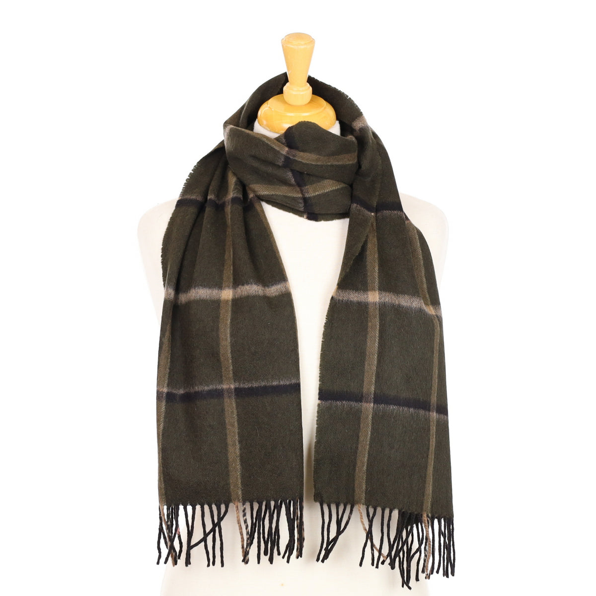 Khaki and Olive Checked Cashmere Woven Scarf