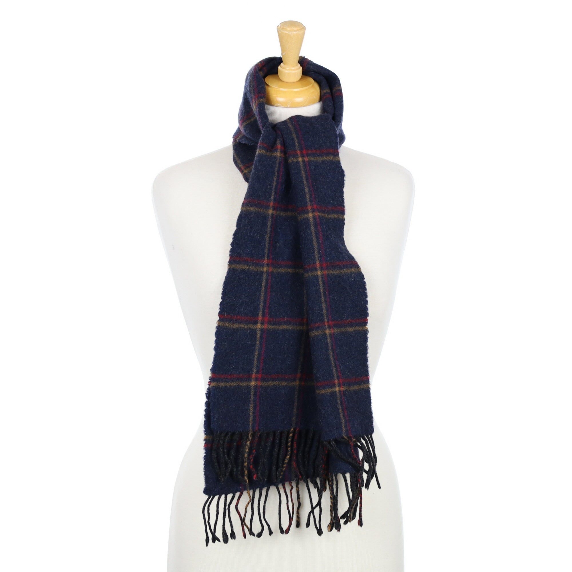 Naval Blue and Crimson Checked Cashmere Woven Scarf