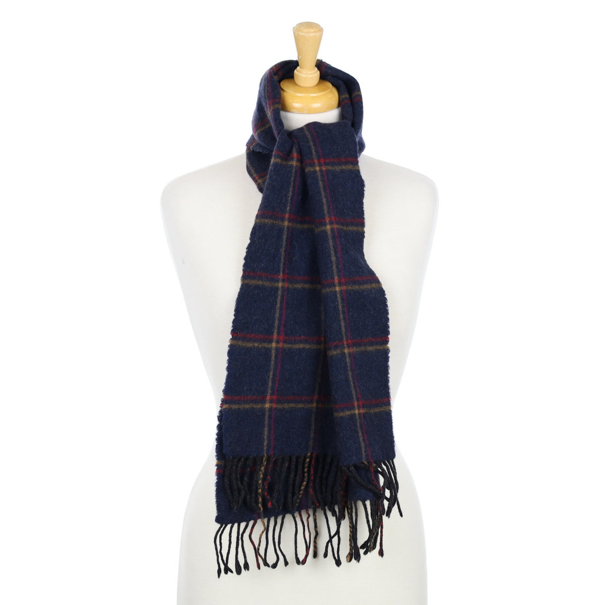 Naval Blue and Crimson Checked Cashmere Woven Scarf
