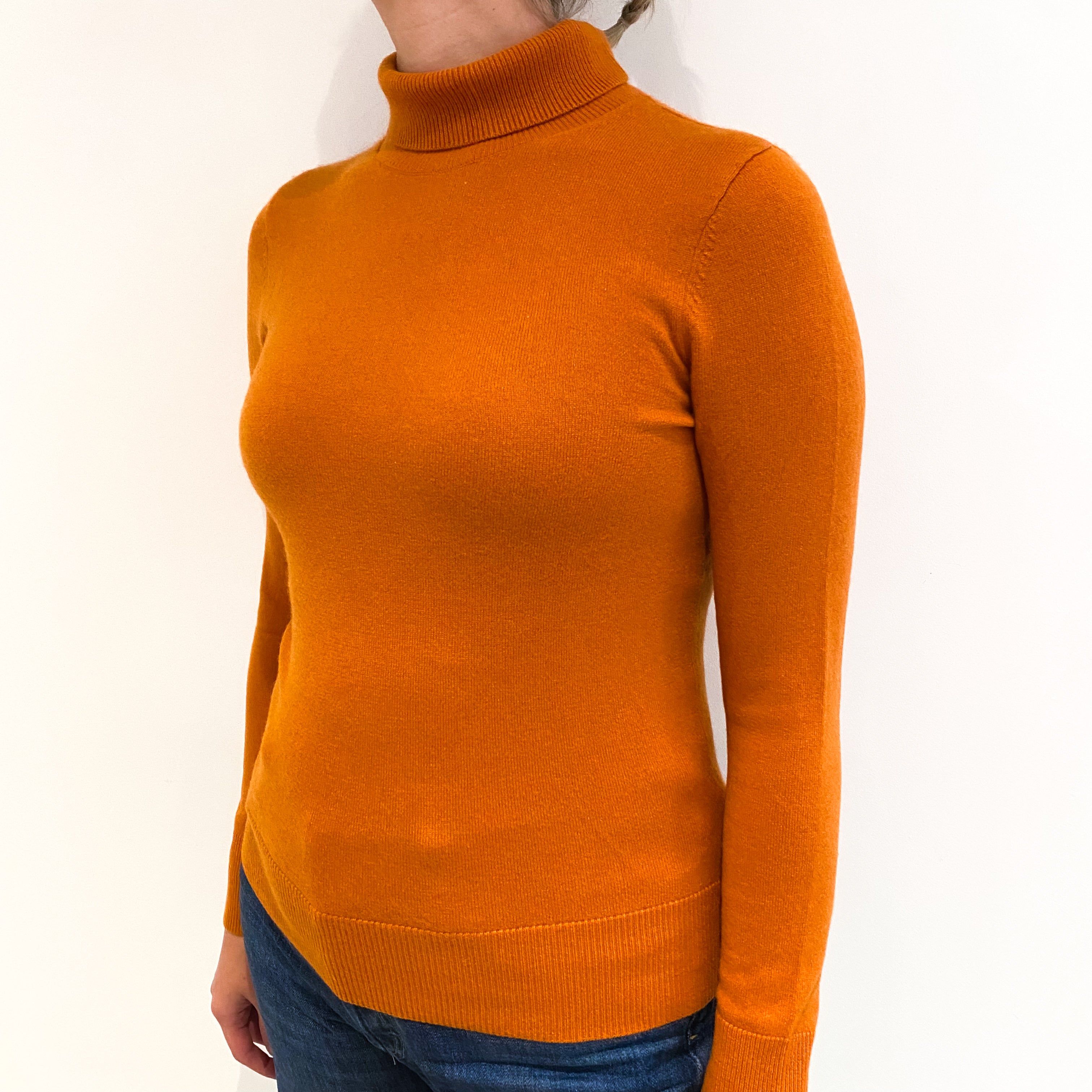 Pumpkin Orange Cashmere Polo Neck Jumper Small