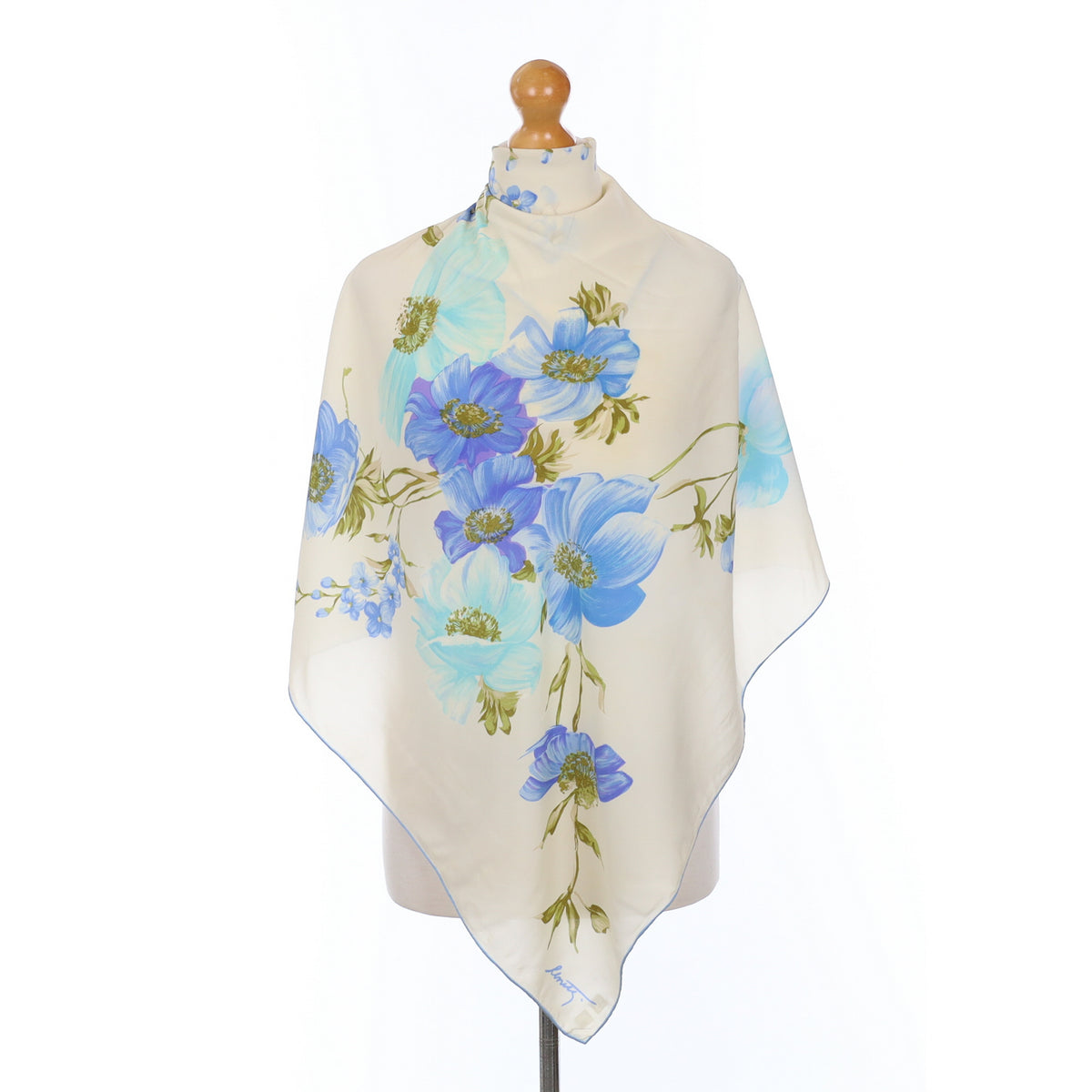 Blue and White Floral Vintage Silk Scarf