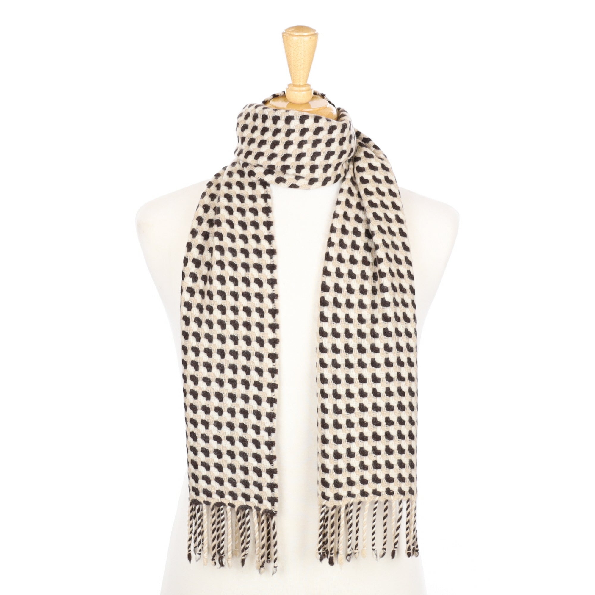 Buff, Cream and Chocolate Cashmere Fringed Woven Scarf