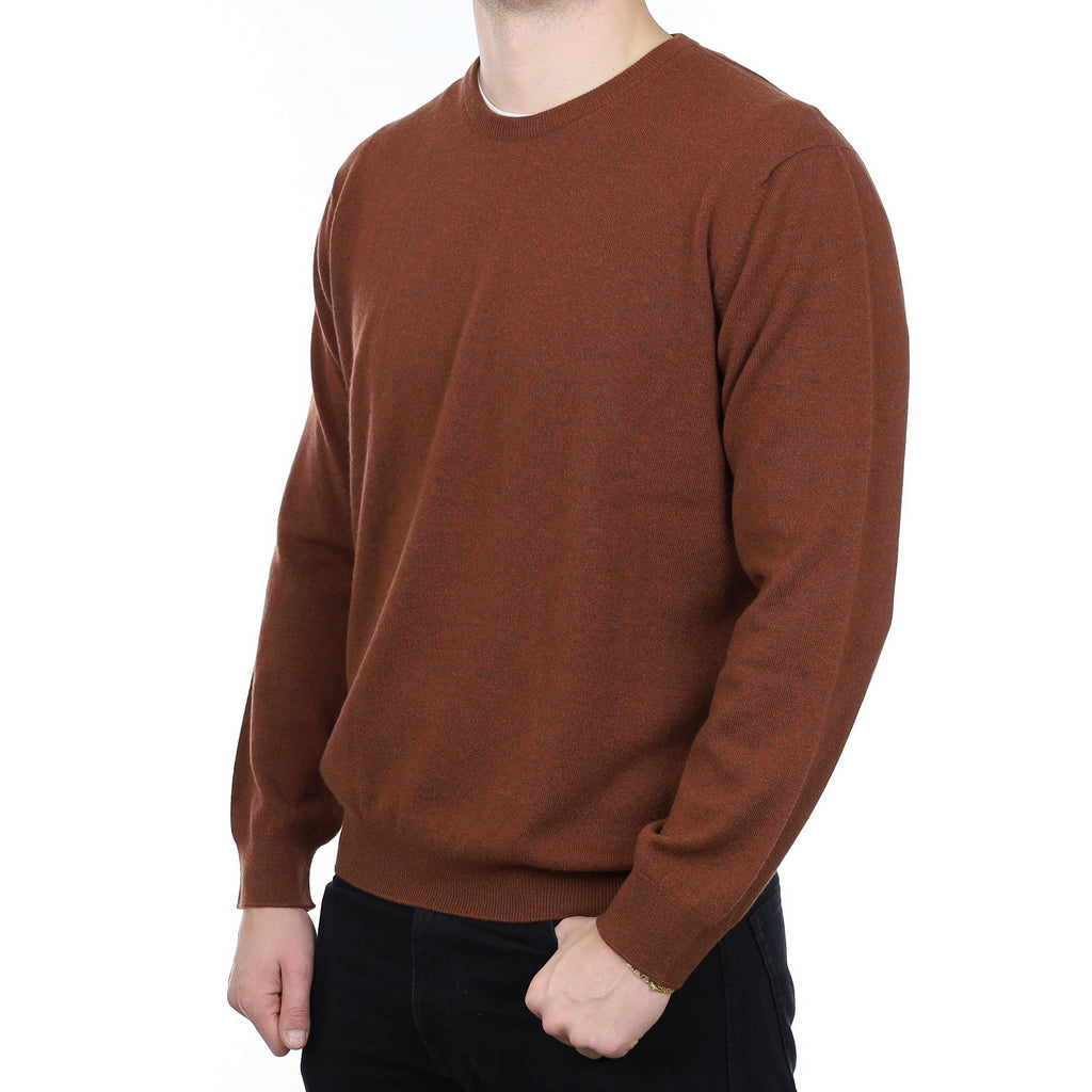 Men’s Brand New Scottish Rust Brown Cashmere Crew Neck Jumper XXL