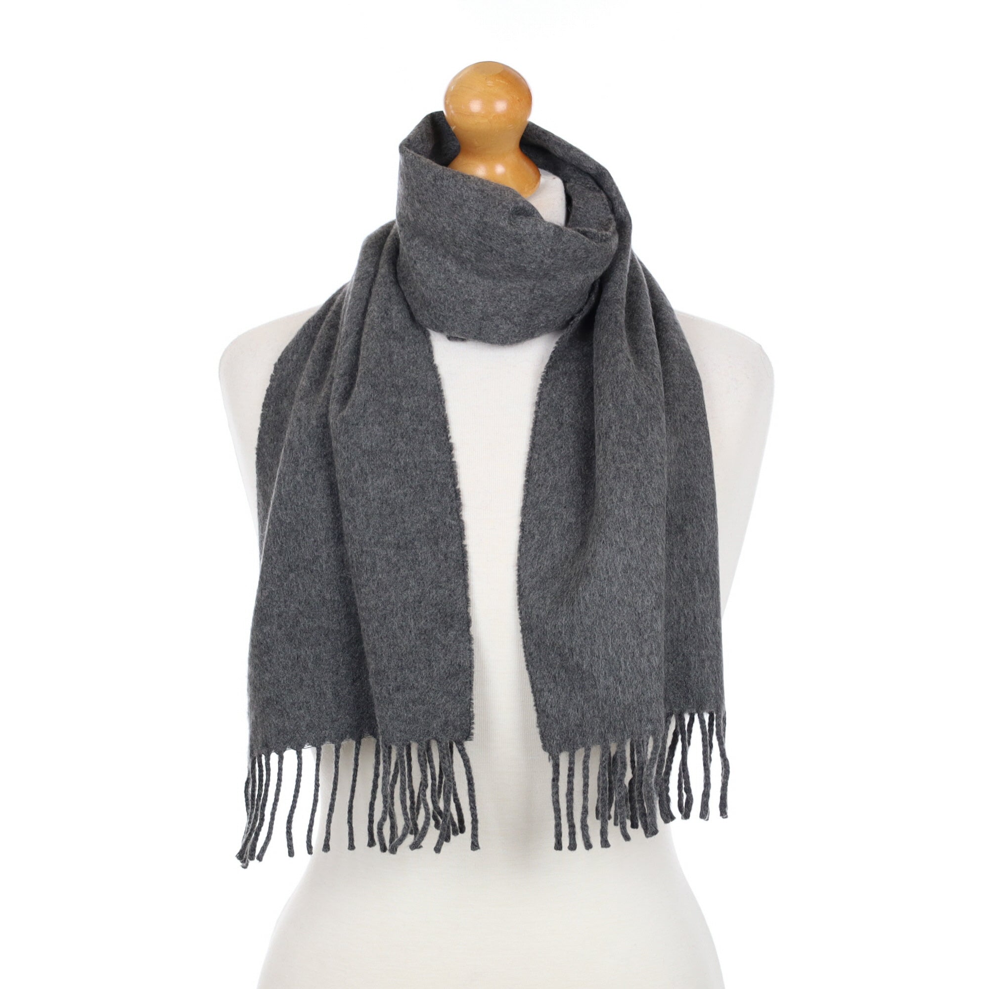 Italian Slate Grey Cashmere Fringed Woven Scarf