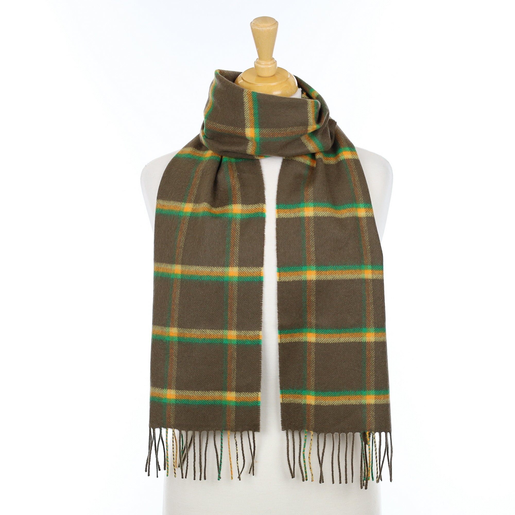 Brand New Scottish Army Green and Yellow Checked Cashmere Scarf